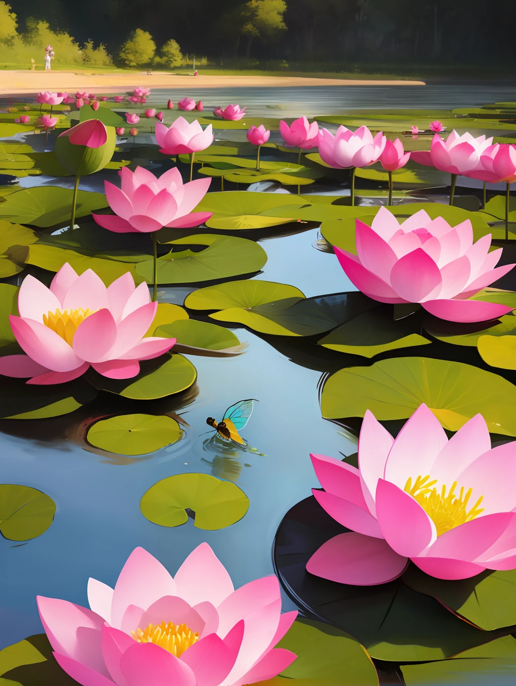 lotus flower，Little baby，ponds，small boats，dragonfly