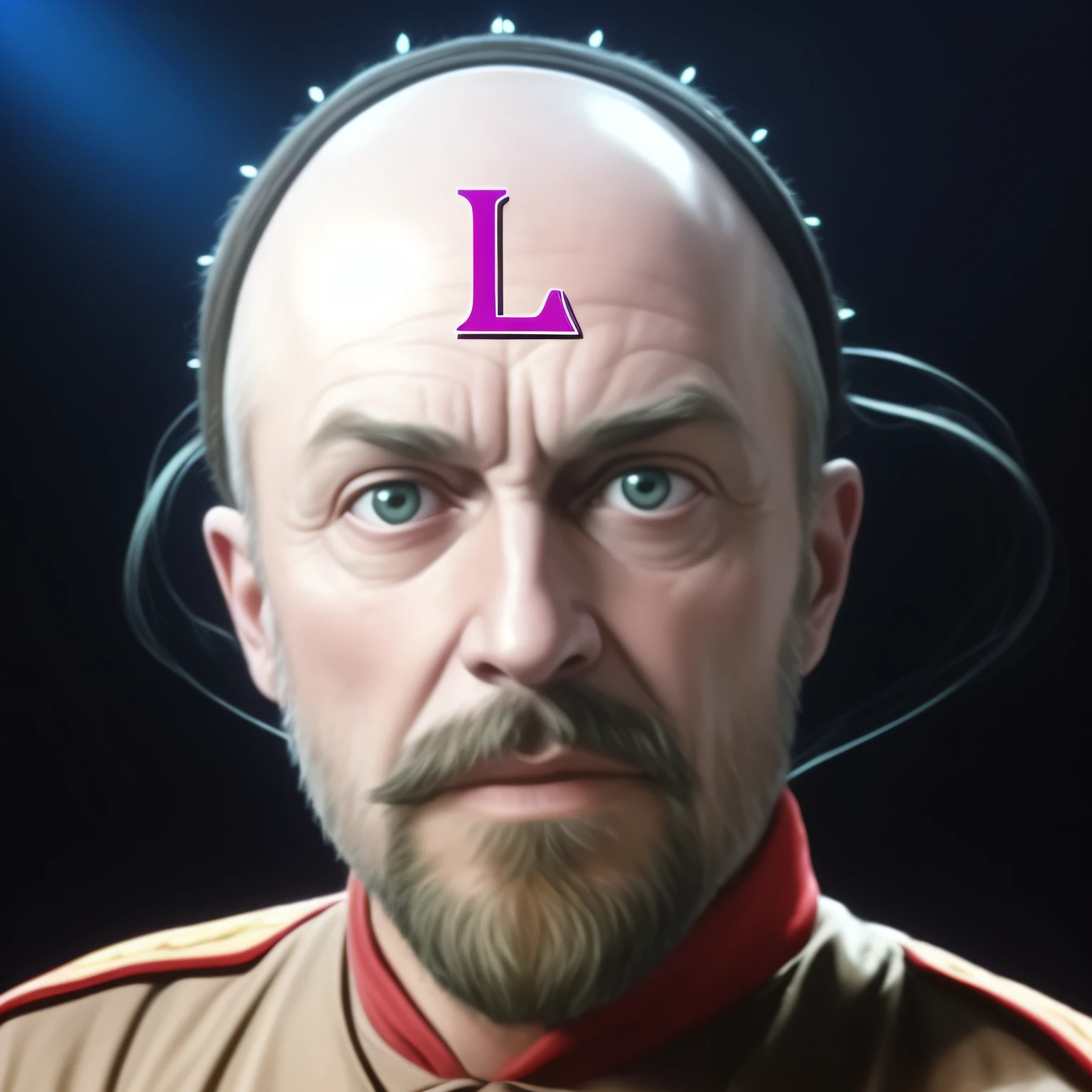 Close-up of a middle-aged man with a beard and headband, Wrinkles on the face,Inspired by Rajosh Wajda, inspired by Leo Leuppi, twitch streamer / gamer ludwig, lsd face, paul laffoley, Veriel, ! baron harkonnen!, Vladimir Lenin, Laszlo, Lenin, leonid, Inspired by Leon Kaplinski, slavic!!!