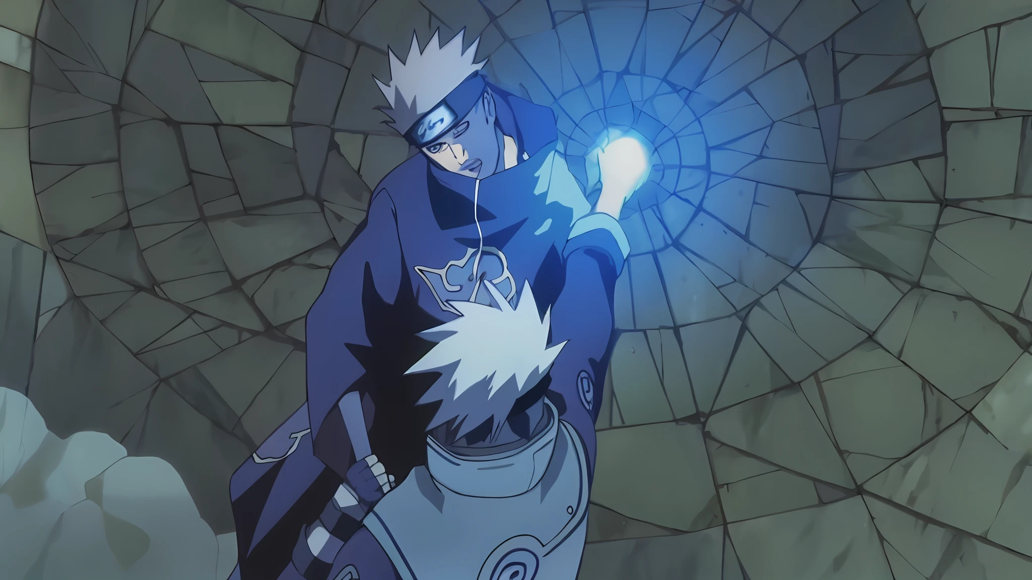 Anime character with a blue light shining through his hand, dor de Naruto, de Naruto, Shinobi, Kakashi hatake, Coringa como Naruto, Kakashi, empunhando kunai, Naruto uzumaki, Poderes de fogo azul, screencap anime, he is casting a lighting spell, captura de tela do anime, Naruto, Coringa se parece com Naruto, screencaps de anime, Akira Akatsuki