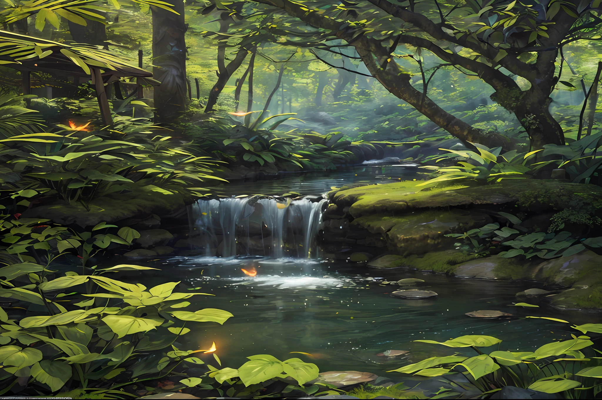 Masterpiece, Highest Quality (Highly Detailed CG Unity 8K Wallpaper), (Highest Quality), (Best Illustration), (Best Shadow), Forest theme incorporating nature elements. Surrounded by tall trees, small glowing mushrooms, delicate leaves and branches, glowing particle effect with fireflies, (natural elements), (jungle theme), (leaves), (branches), (fireflies), butterflies, (delicate leaves), (glow), (particle effects), 3D isometric, octane rendering, ray tracing, ultradetail