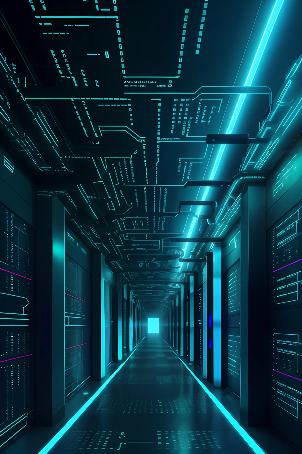 Cyberspace, a long corridor, storage grids, codes