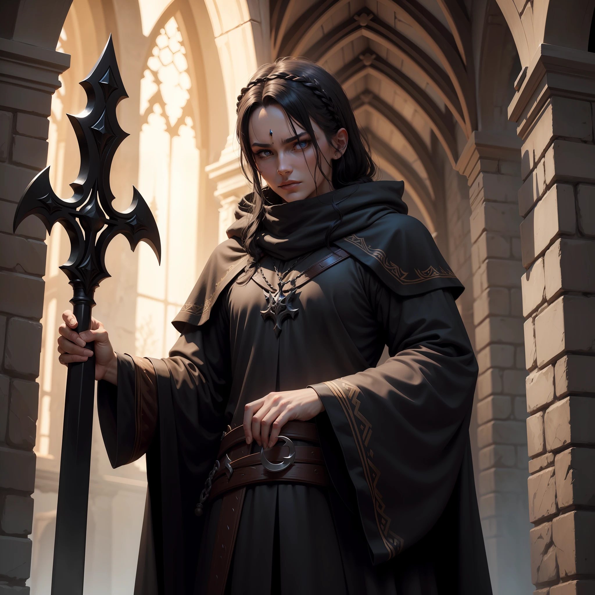 medieval druid, evil druid, black staff