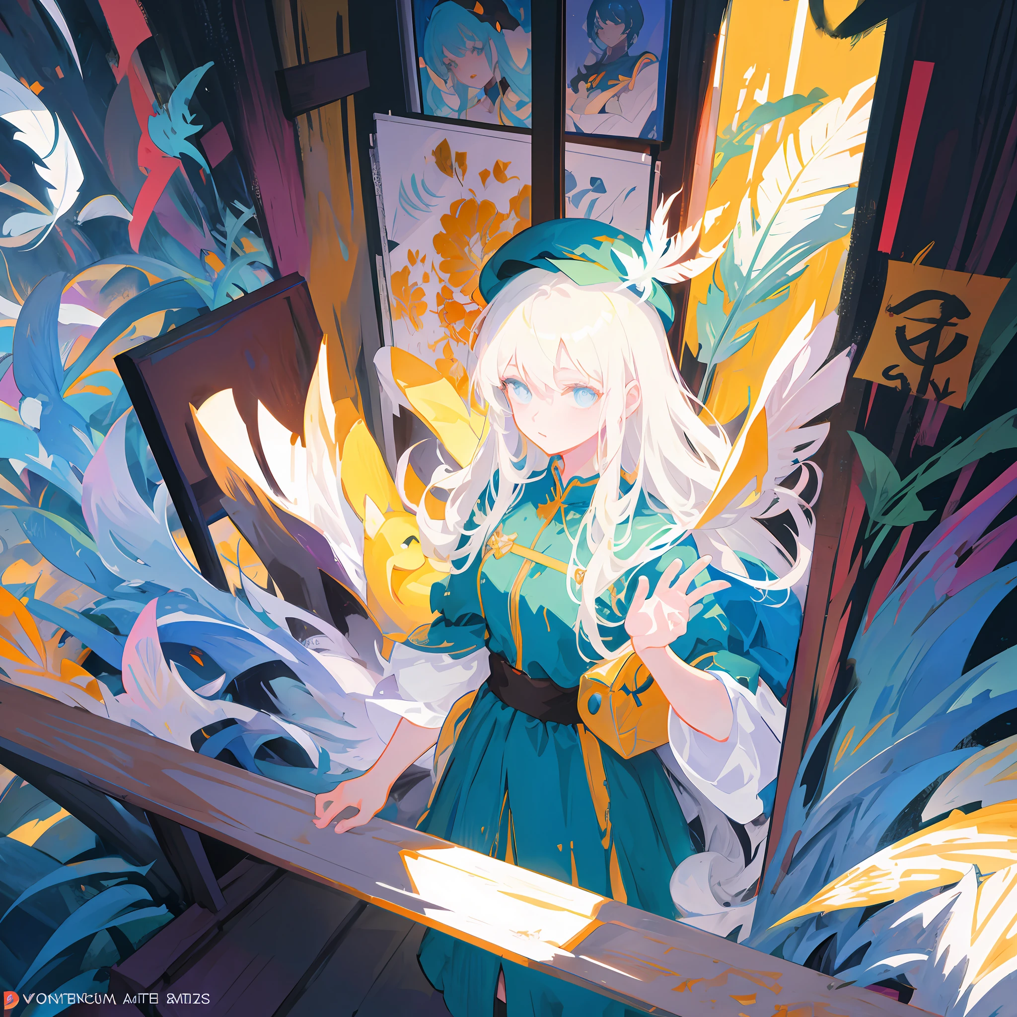 Anime girl in blue dress and feather hat, Artgerm and Atey Ghailan, Alphonse mucha and rossdraws, In the art style of Mohrbacher, Ross Tran style, Anime fantasy illustration, inspired by Ross Tran, In the style of Ross Tran, Alice X. zhang, author:Ryan Yee, Digital anime illustration, rossdraws cartoon vibrant