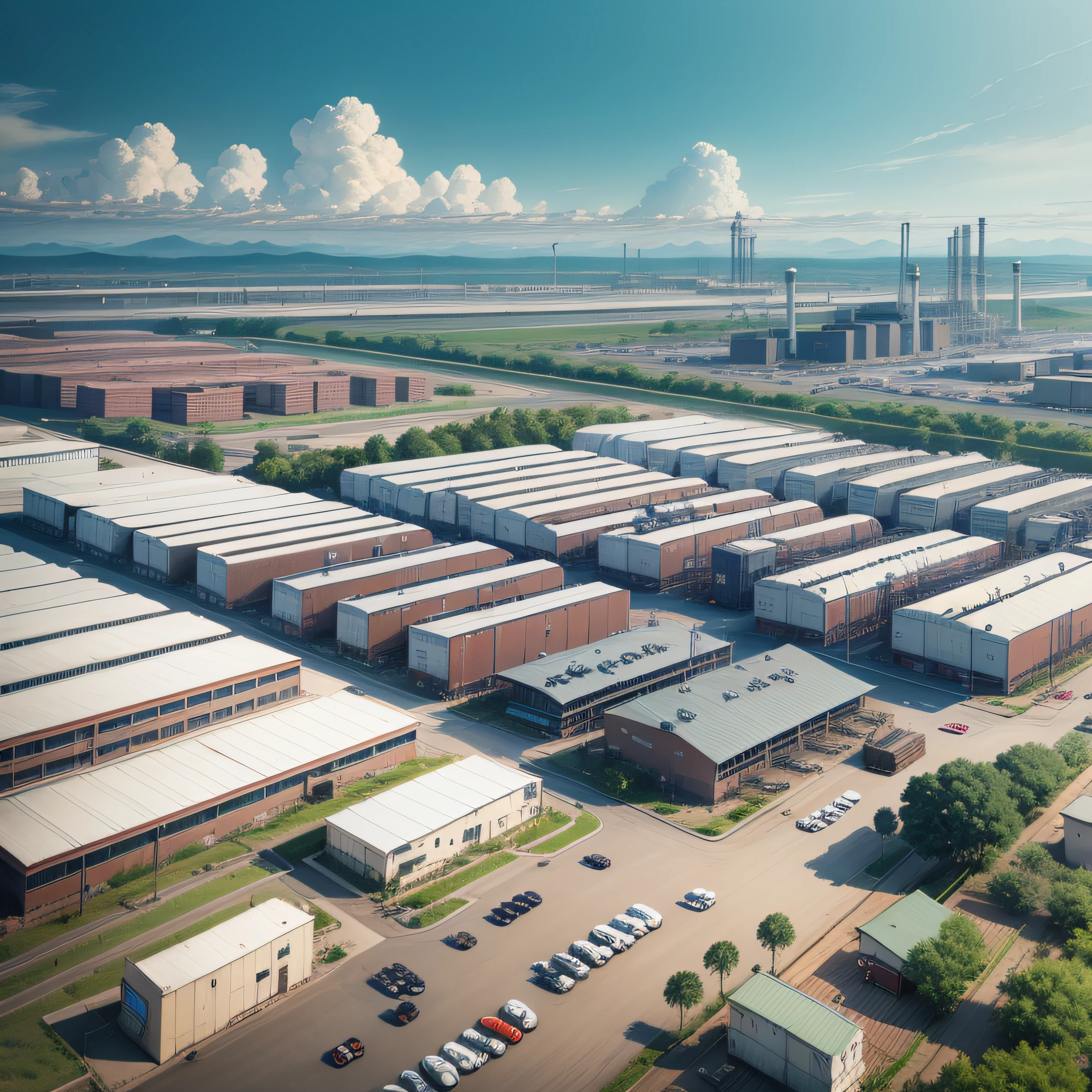 Many industrial plants in an industrial park、warehouses, etc