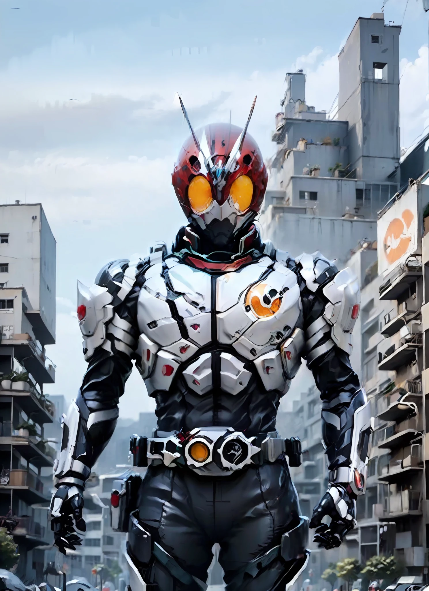 Realiy,photorealestic,Machinary,mechs,Technologie,musculous,glowing light eyes,Burly body,style of photography,Real scenery(Metallic texture 1.8)(Excess detail 2)(High resolution1.6)(4K clarity1.9)(Carbon fiber 1.5)(Metal reflection 1.5),Neon lights,Kamen Rider(1:1),Wasteland scene