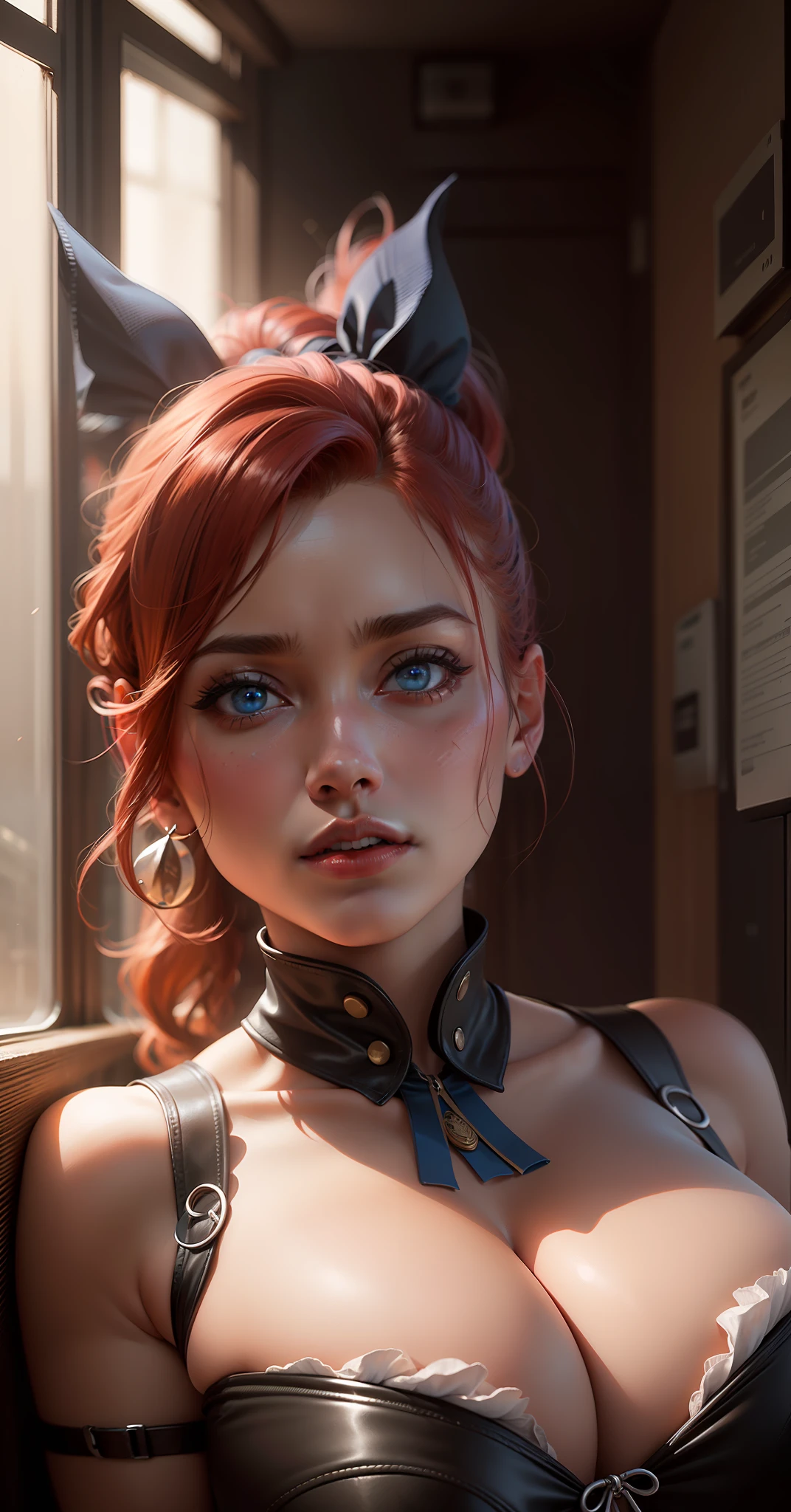(BishoujoMom:1.5), wearing sexy corset, stockings and garterbelt, spreading her legs, (((huge breasts, cleavage))), ((thick thighs, hourglass figure)), (topless), (nipple pasties:1.5) ((thick red lips)), ((blue eyes)), ((long ponytail)), ((red hair)) photorealistic, photo, masterpiece, realistic, realism, photorealism, high contrast, photorealistic digital art trending on Artstation 8k HD high definition detailed realistic, detailed, skin texture, hyper detailed, realistic skin texture, armature, best quality, ultra high res, (photorealistic:1.4),, high resolution, detailed, raw photo, sharp re, by lee jeffries nikon d850 film stock photograph 4 kodak portra 400 camera f1.6 lens rich colors hyper realistic lifelike texture dramatic lighting unrealengine trending on artstation cinestill 800,