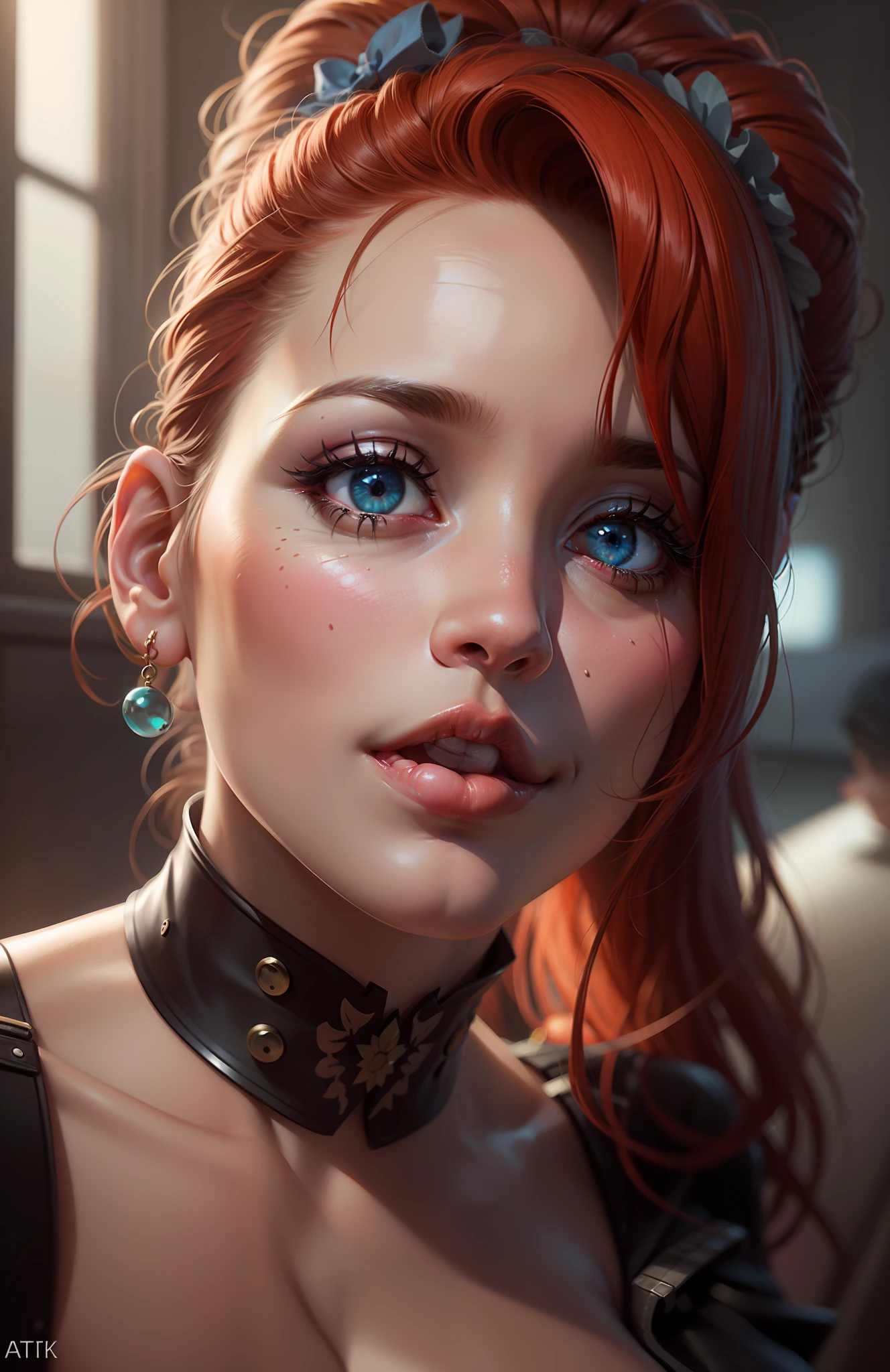 (BishoujoMom:1.5), wearing sexy corset, stockings and garterbelt, spreading her legs, (((huge breasts, cleavage))), ((thick thighs, hourglass figure)), (topless), (nipple pasties:1.5) ((thick red lips)), ((blue eyes)), ((long ponytail)), ((red hair)) photorealistic, photo, masterpiece, realistic, realism, photorealism, high contrast, photorealistic digital art trending on Artstation 8k HD high definition detailed realistic, detailed, skin texture, hyper detailed, realistic skin texture, armature, best quality, ultra high res, (photorealistic:1.4),, high resolution, detailed, raw photo, sharp re, by lee jeffries nikon d850 film stock photograph 4 kodak portra 400 camera f1.6 lens rich colors hyper realistic lifelike texture dramatic lighting unrealengine trending on artstation cinestill 800,
