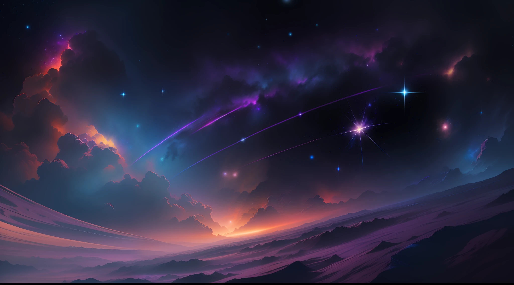 Create hauntingly beautiful images of the dark cosmos that captivate with their mysterious allure. Picture the vastness of space, where distant stars shine like distant beacons in the eternal night. Depict the enigmatic darkness of interstellar space, with ethereal nebulae and distant galaxies adding to the cosmic ambiance. Utilize a subdued color palette, highlighting deep blues, purples, and celestial hues to evoke the profound sense of solitude and wonder found in the depths of the universe. Let your AI-powered creativity transport viewers to the mesmerizing expanse of the dark cosmos, where the beauty of the unknown shines in the shadows