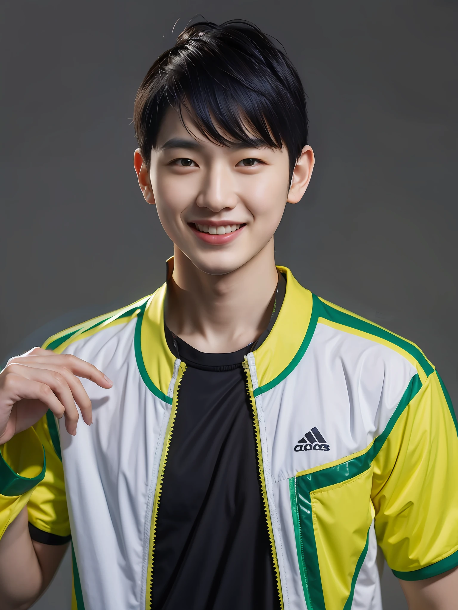 Chinese Boys' High School,Wear PVC green short-sleeved casual sportswear,Don't wear hats,There are zippers