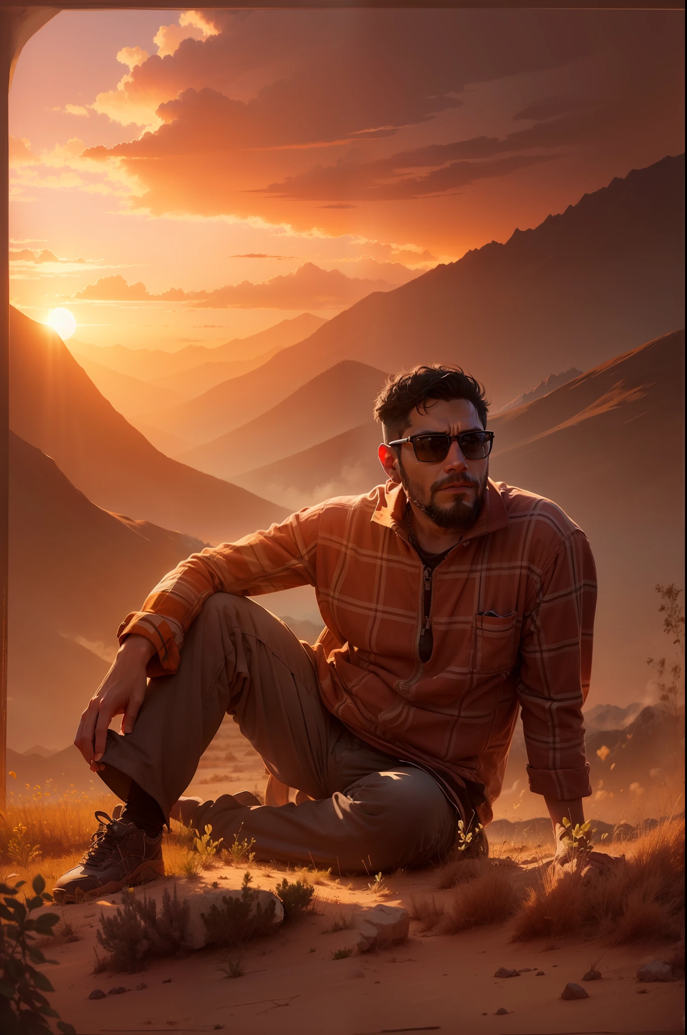 I want a beautiful mountain in the background and a dusty sunset and my face should be original