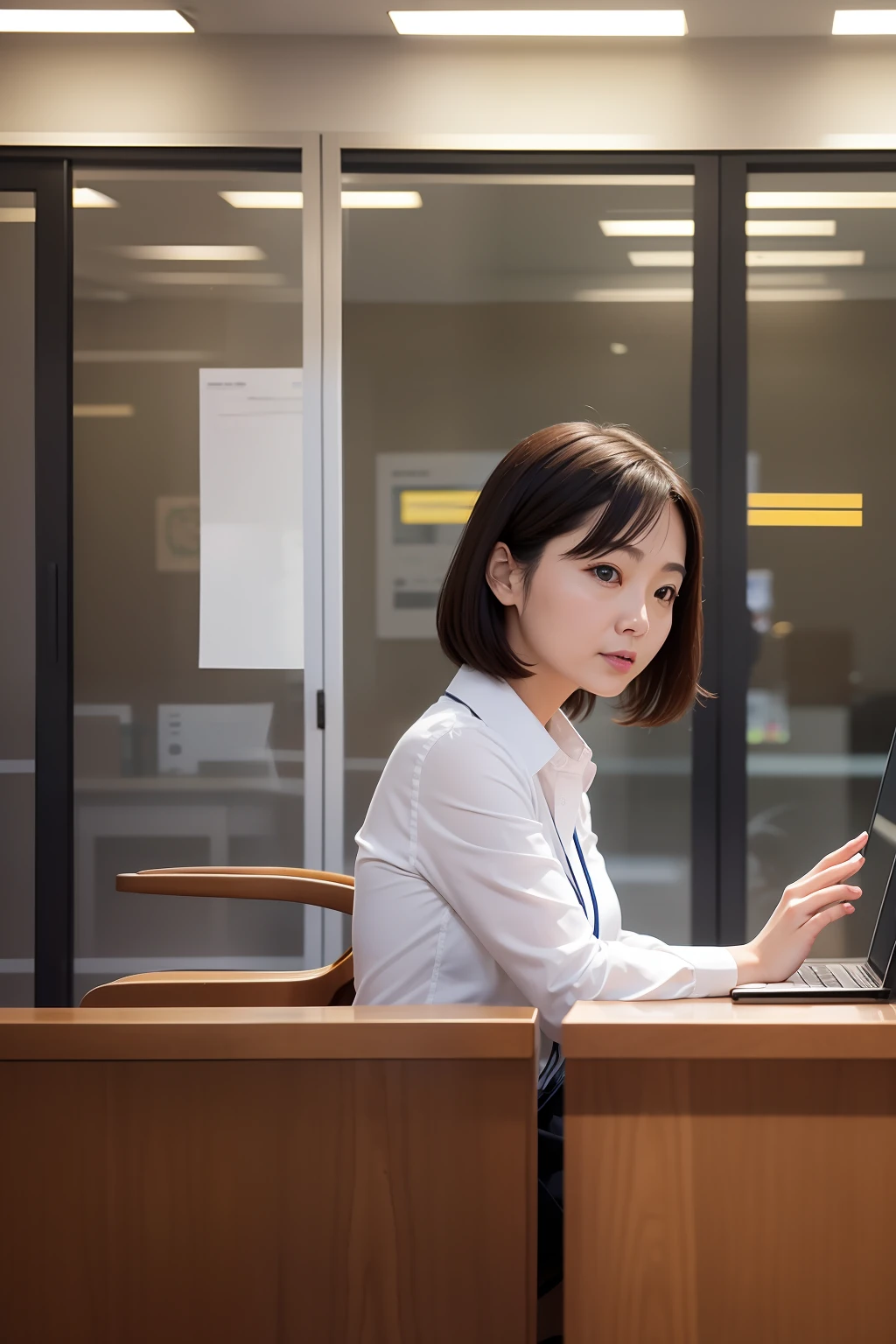 Akasaka、Work on holidays in the 7th floor office、35-year-old female president working on a computer、Looking at the camera