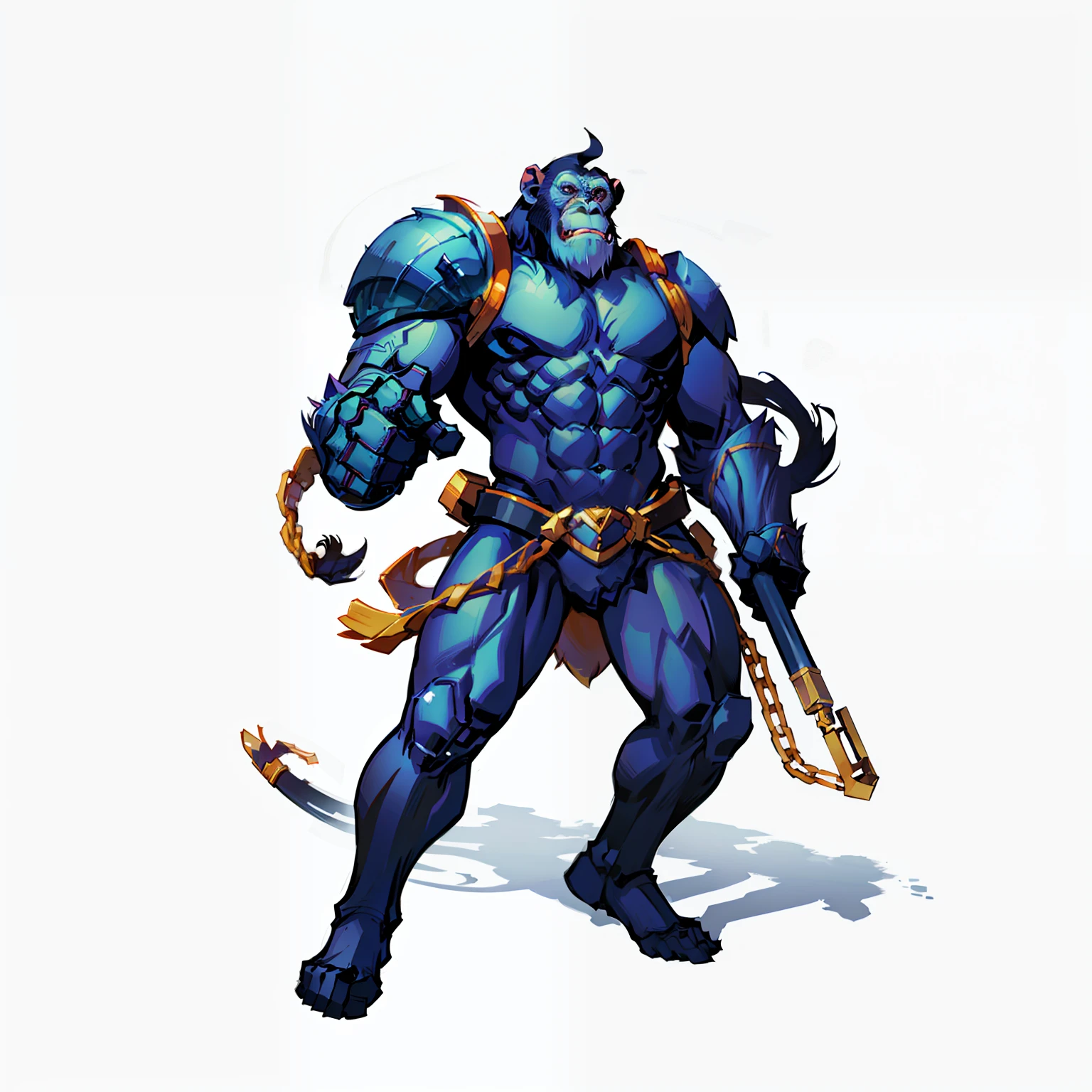 Full body shot, No background, White background, Chimpanzee, Wearing armor, Have a hammer, APE Commander