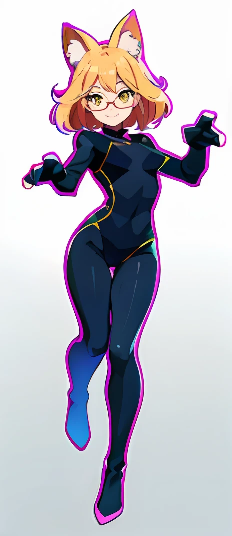 (cute anime girl with sharp yellow eyes, wearing glasses, showcasing an HD masterpiece with a charming smile)