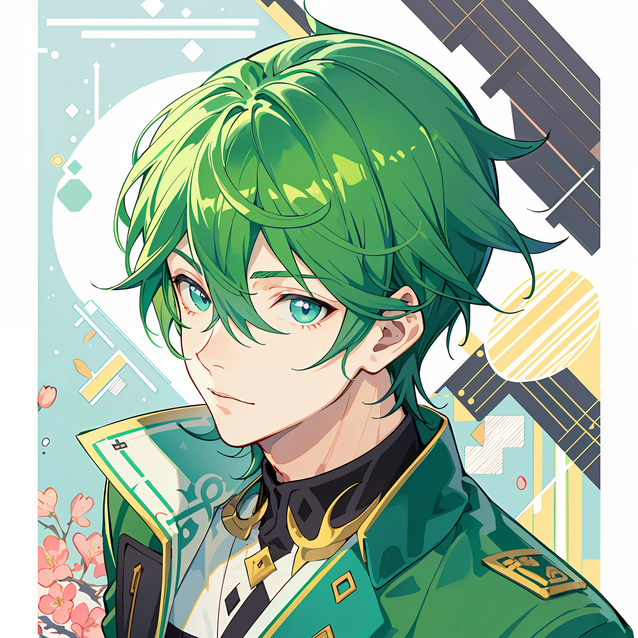 Anime - a stylish image of a man with green hair and a green jacket, fukaya yuichiro, Beautiful androgynous prince, shigenori soejima illustration, Anime portrait of a handsome man, handsome guy in demon killer art, Delicate androgynous prince, male anime character, Anime handsome man, young anime man, koyoharu gotouge, Handsome prince