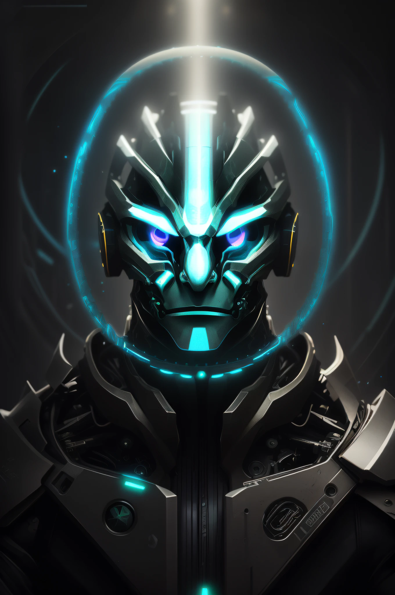 bioluminic [sh4g0d:0.6], helix portal, portrait, [fluorescent hair:0.7], galactic cybernetic mask