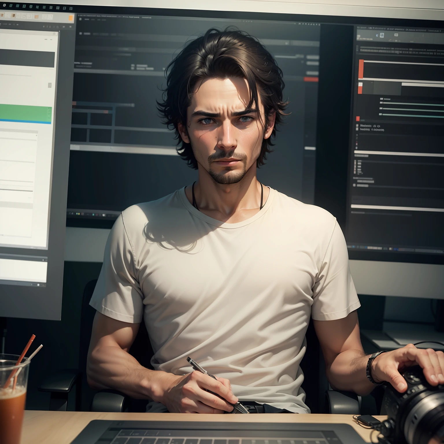 A man is editing a film