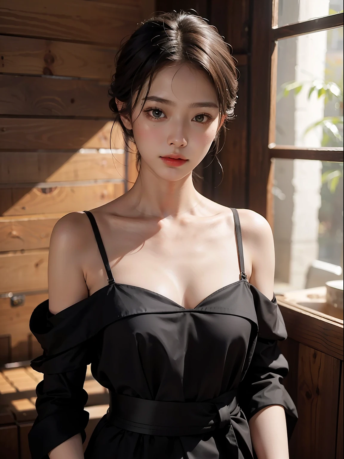 1 girl, waist up, faint smile, shiny skin Best quality, masterpiece, (realistic: 1.4)