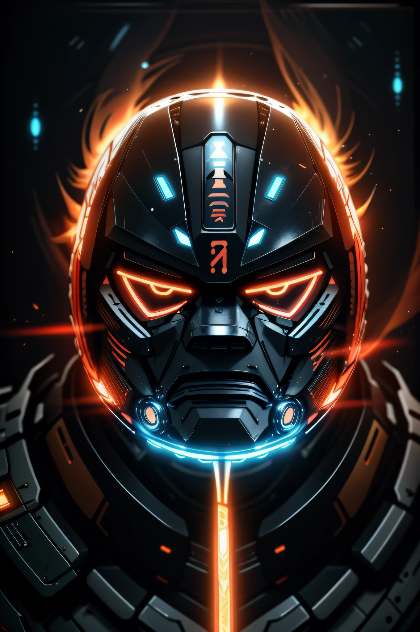 realistic,shiny,reflective,bioluminic, galactic cybernetic mask,mecha,(samurai:1.2)sh4g0d,GlowingRunes_red,fullbody,cinemnatic,dark background,back light,high contrast,