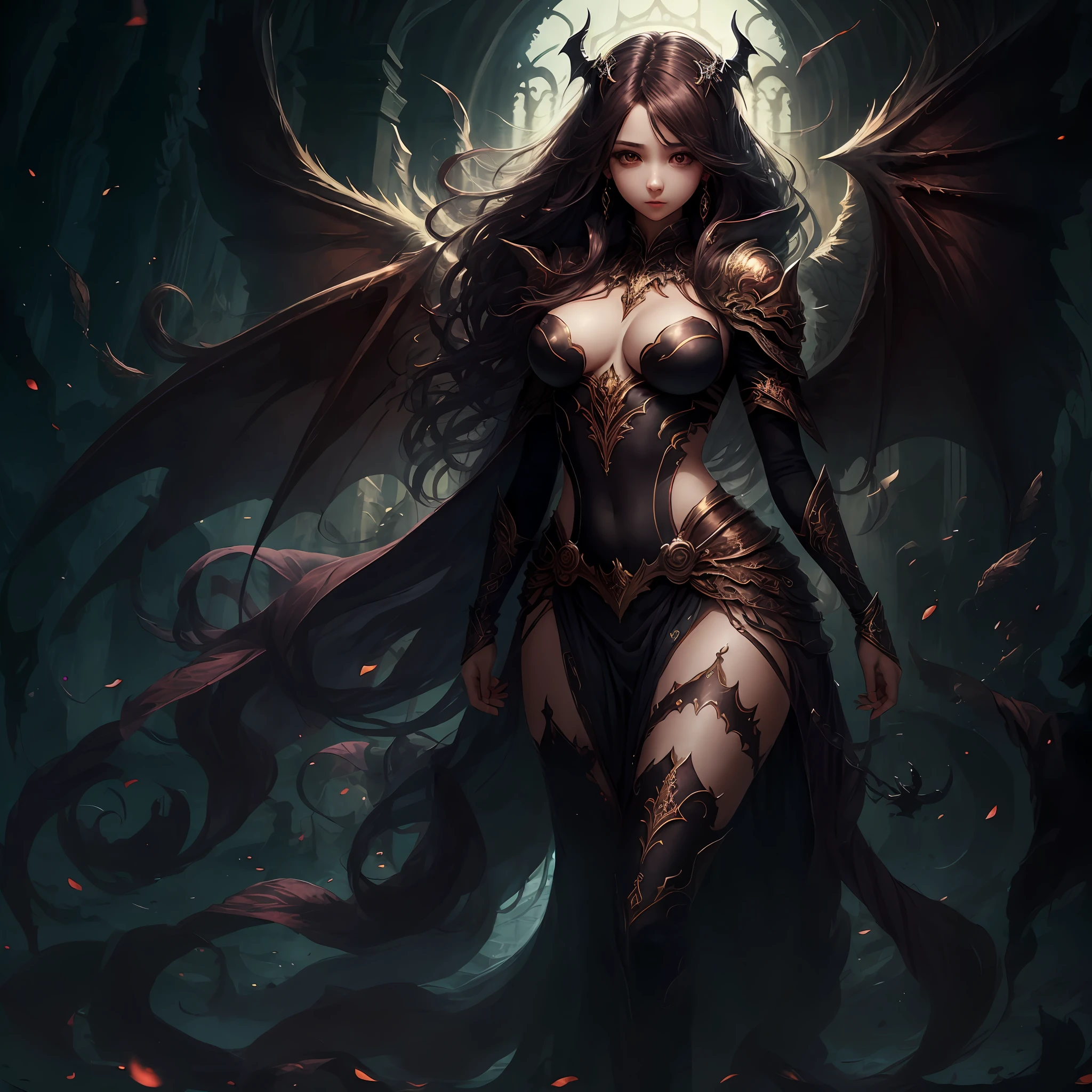 Girl, demon, no big boobs, high quality, fotorealistic, beauty, good light, long hair, majestic clothes, with wings --auto