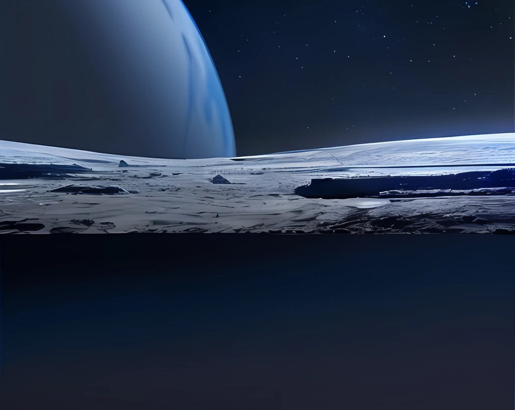 Aradied saw a large crack in the ground,Sky in the background, ice planet, nasa photo, alien surface planet, ice river, viewed from earth, [ sci-fy, nasa photo, blue planet still, realistic photo from nasa, walking across ice planet, nasa images, dark blue planet, blue marble, [Bio-luminescence, nasa images