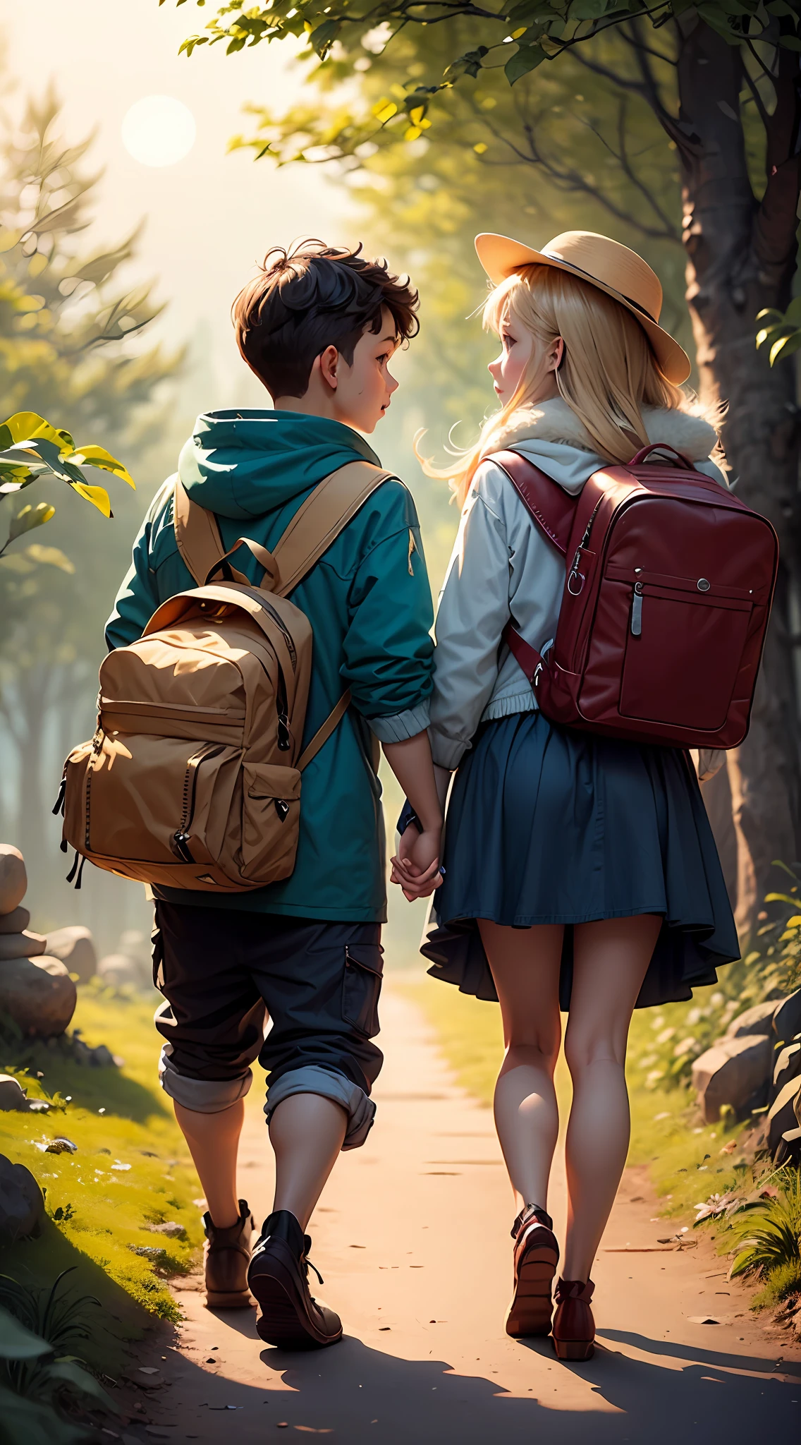 In a whimsical world of wonder and adventure, a curious boy and an adventurous girl embark on a magical journey. They traverse enchanted forests, climb towering mountains, and sail across sparkling seas. Along the way, they encounter mystical creatures, solve riddles, and face challenges that test their courage and friendship.
The boy, with his boundless imagination and kind heart, carries a map filled with hidden treasures waiting to be discovered. He wears a tattered but cherished hat that symbolizes his adventurous spirit.
The girl, with her daring spirit and unwavering determination, holds a lantern that illuminates the path ahead. Her backpack is filled with tools and trinkets she's collected from their previous escapades.
As they journey together, the boy and girl become inseparable friends, supporting and encouraging each other through thick and thin. Their smiles light up the world around them, spreading joy and warmth to all they encounter.
In the background, the setting sun casts a soft golden glow, painting the sky with hues of orange and pink, creating a serene and magical atmosphere. The air is filled with the scent of blooming flowers and the gentle rustle of leaves.
Your task is to bring this heartwarming and adventurous scene to life in a captivating wallpaper that celebrates friendship, imagination, and the joy of exploration. Let your creativity soar as you depict the boy and girl on their extraordinary journey, capturing the essence of their personalities and the enchantment of the world they explore together.
(Note: This is just a creative writing prompt for a wallpaper theme. The actual artwork and design would require the skills and talents of an artist or designer.)