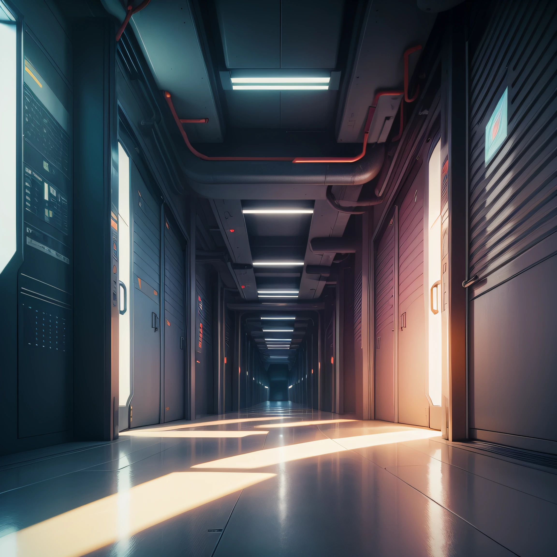 Cyberspace, a long corridor, storage grids, codes