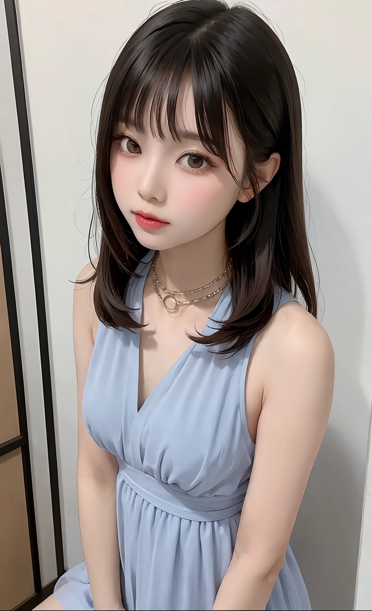 Korean woman in transparent fabric（（（Summer slip dress））），brunette color hair，（Small breasts：1.1），Tiny areola，（（（Areola sling））），（（Side Chest），（collars））），Korean girls，beautiful Korean women，Gorgeous young Korean woman，Beautiful young Korean woman，Asian girl with long hair，Young and cute Korean face，Portrait of a Korean female idol，korean woman，messy hair style，ulzzang， ulzzang-6500-v1.1， pureerosface_v1， Popular Korean makeup， Popular Korean makeup， long whitr hair， （8k， RAW photos， best qualtiy， tmasterpiece： 1.45）， （nsfw：1.2）