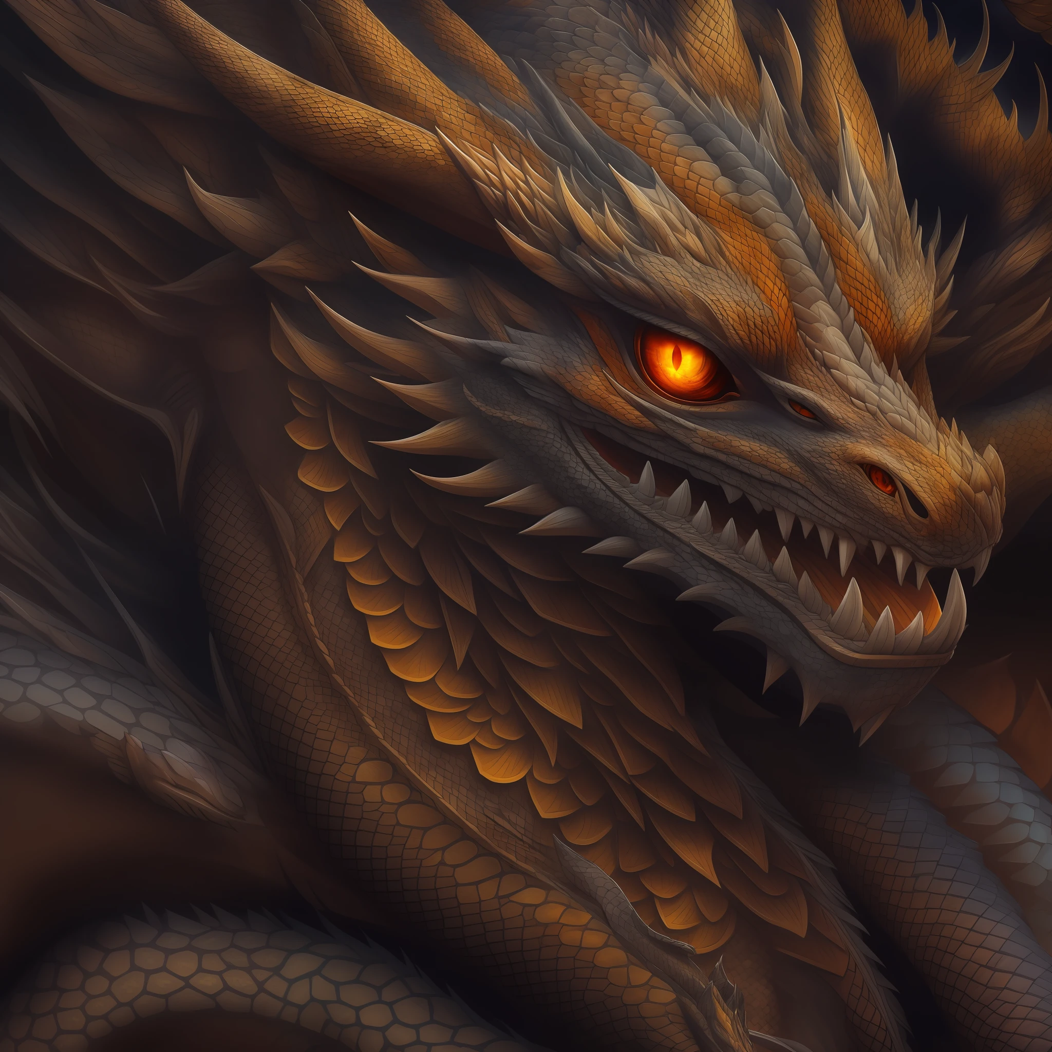 "(Extremely detailed 8k wallpaper), a close-up portrait of a majestic dragon, intricate scales, fiery eyes, and intense power