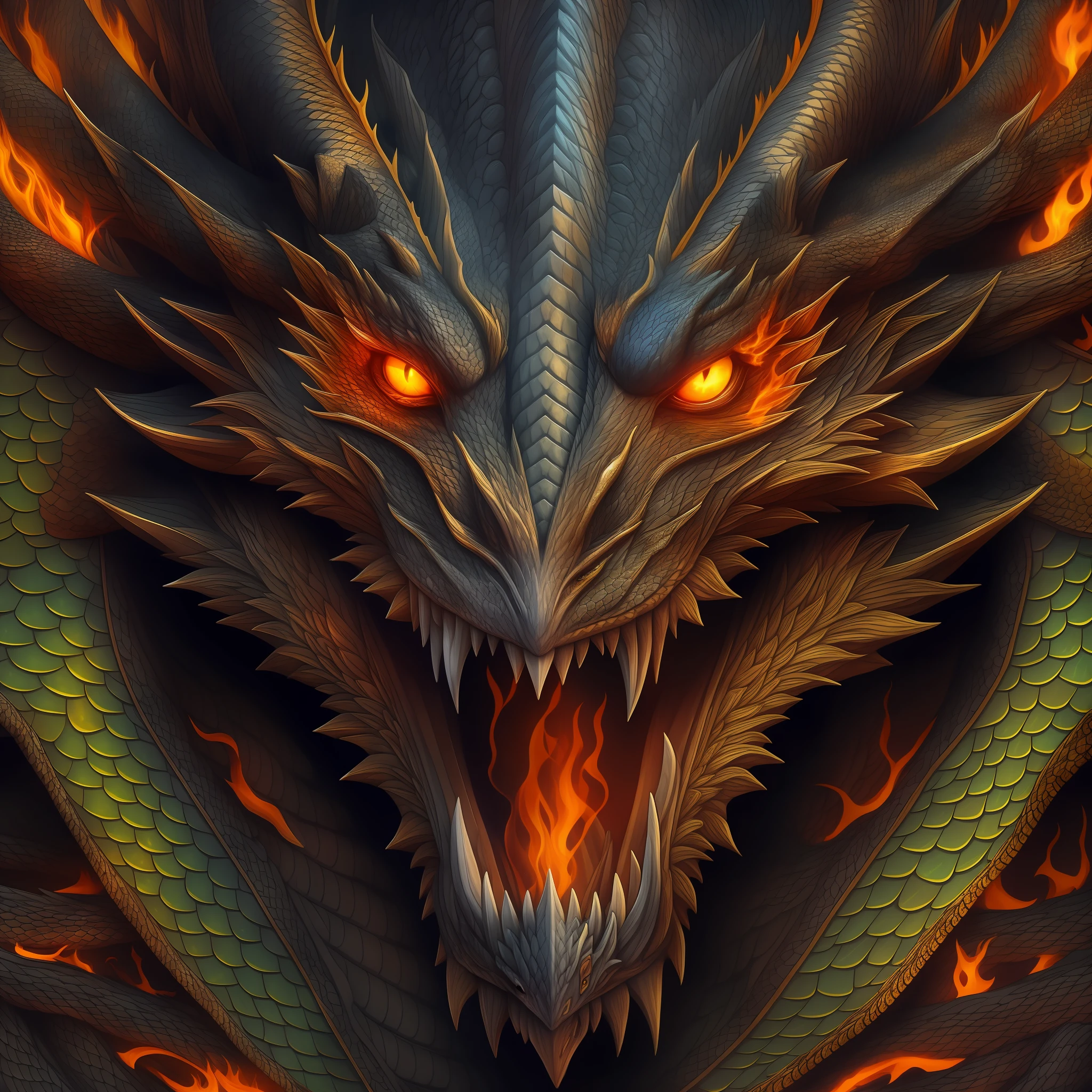 "(Extremely detailed 8k wallpaper), a close-up portrait of a majestic dragon, intricate scales, fiery eyes, and intense power