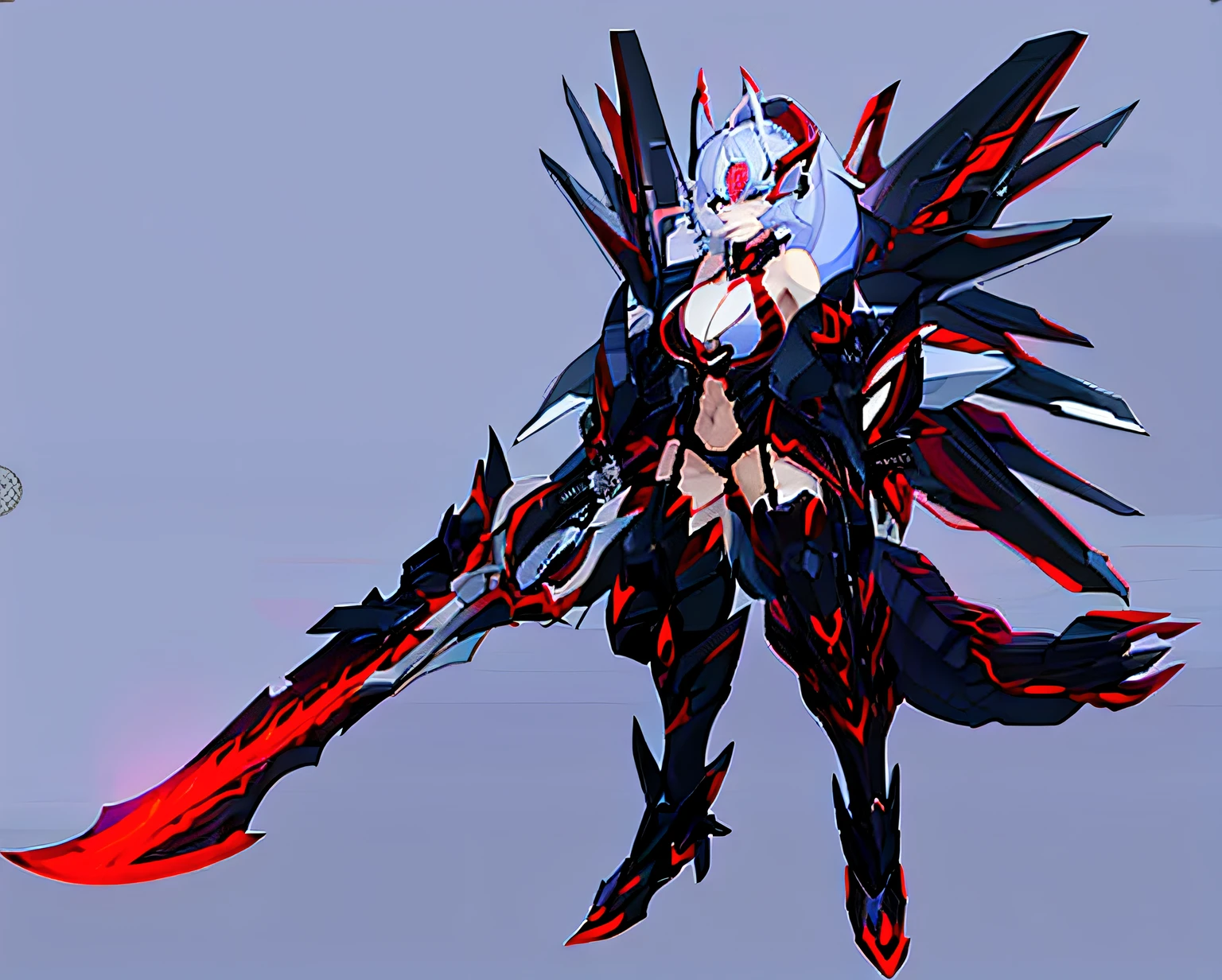 A woman dressed in black and red holds a sword, as a badass monster hunter, in monster hunter armor, Anime monster girl, demonic dragon inspired armor, with scaly-looking armor, sleek mecha female dragon head, human and dragon fusion, robot mecha female dragon head, full body dragon concept, queen of blades, best anime character design