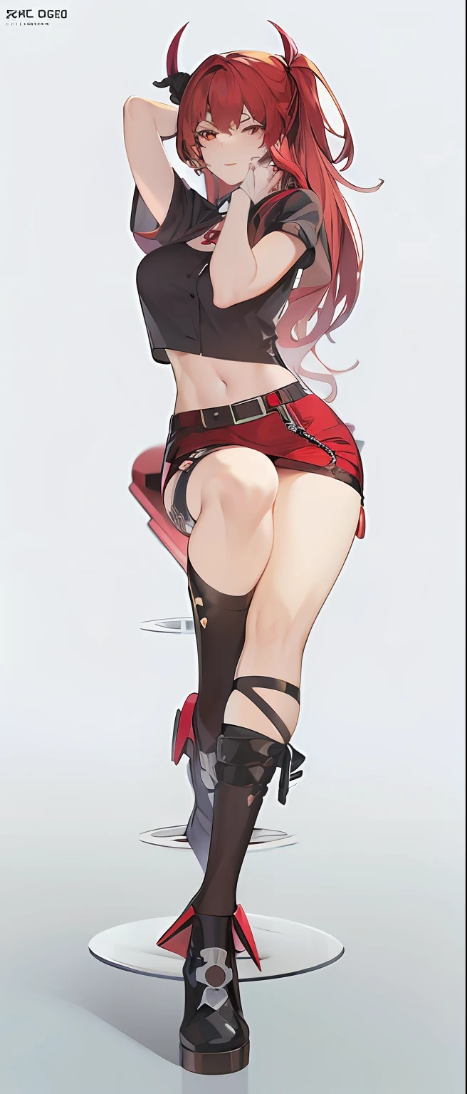 Close-up of a woman in a black blouse and red dress, from girls frontline, Fine details. Girl Front, pinup, 2 b, 2b, Sexy pudica pose gesture, Biomechanical OPPAI, Kushatt Krenz Key Art Women, render of april, seductive anime girls, pinup pose, ff Tifa, photorealistic anime girl rendering