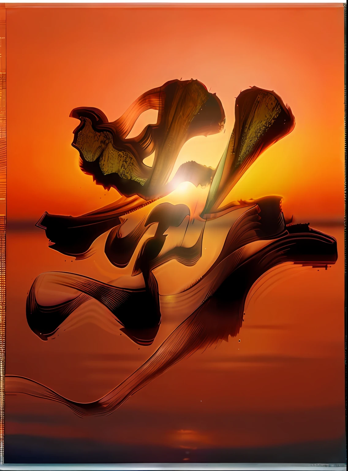 metalictexture,water flowing,Transparent,Sunset background