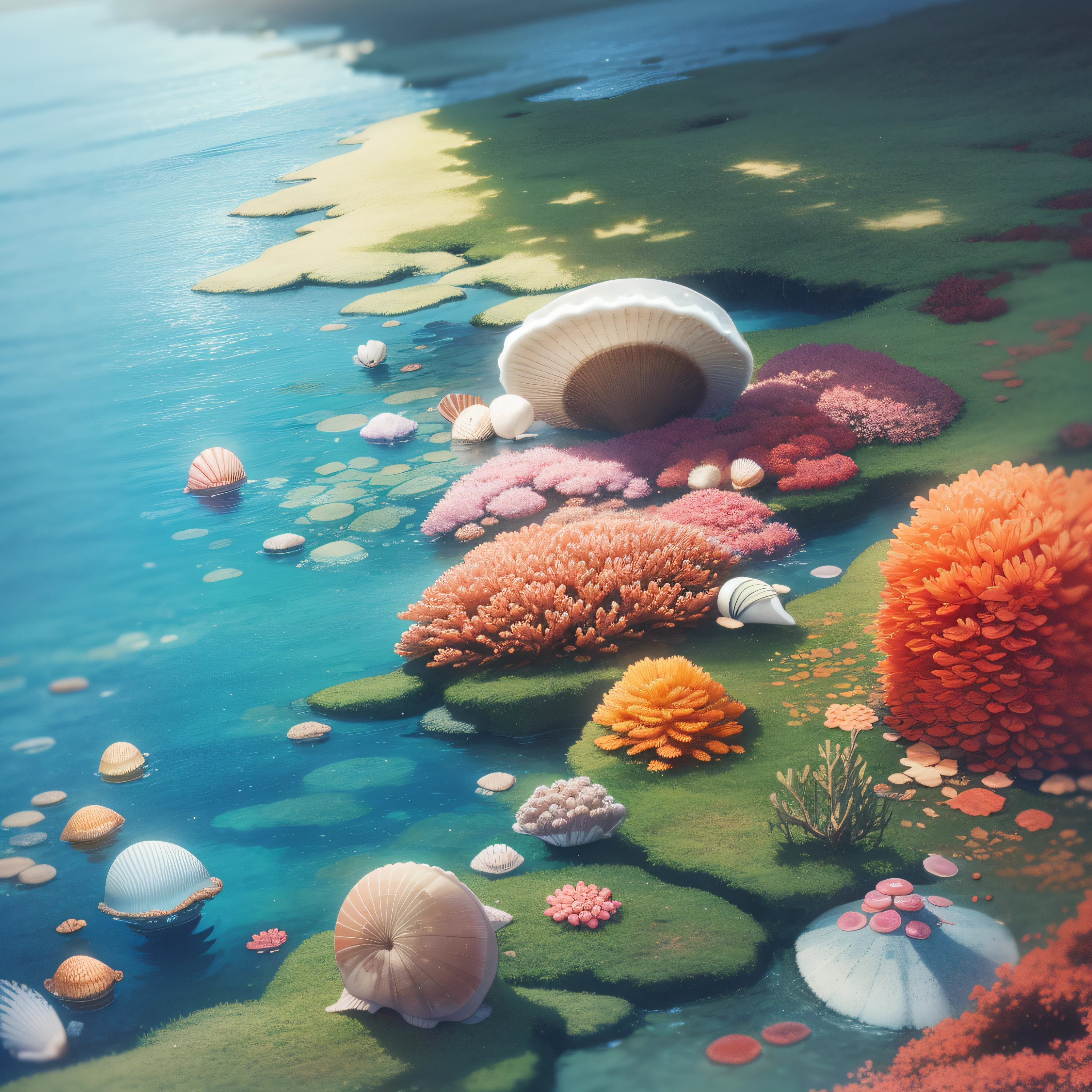 aquarelle，The corals，sea shell，jelly fish，seaweed