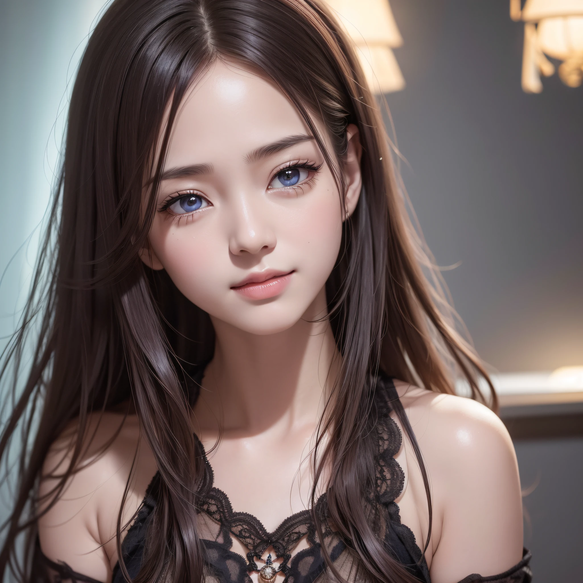 (Best Quality:1.5), (Hyper-realistic:1.2), (High resolution:1.5),Close-up RAW photos, Detailed textures, ultra-detailliert、Very close to the viewer、Close-up of one person's face、dark red and bright red,, dark burgundy and bright crimson color,,、facial close-up、Ukrainian、A smile、Heavenly daughter、eyes close up、(lipgloss、Eye lashes、Shiny face、shinny skin、best qualtiy、超A high resolution、depth of fields、chromatic abberation、Caustics、Wide range of lighting、Natural Shading)、This eye is、Be part of a beautiful smile。It's like the universe expands、The universe is delicately depicted。They are quite feminine eyes.、Everyone will be drawn in by its charm。My eyes are moist、Shine like tears。The glow is like a star々It seems to be flying in space.、Mysterious and enchanting。Her beautiful eyes are、Capture the hearts of the beholders、I was impressed。The expression of this eye is calm and、、、、、Oozing joy or affection。That smile is heartwarming.、It will bring happiness to the viewer.。The eyes of this pretty woman are、It is like a gemstone with the mystical glow of the universe.、It brings viewers a feast of deep emotions and beauty.。Its shining eyes are、It imprints an eternal impression on the viewer's mind.。This headshot is very high quality、、Due to very high resolution、Vivid depiction of every detail。Elaborate CG（conputer graphics）By the technology of、It is a realistic expression.、You can feel the realism as if it were real...。In particular, the background is beautiful and it can be said that it is a masterpiece、Delicately drawn to the smallest detail。Intricate details in the background、Representation of light and shadow、How to use colors、The depiction of the environment is in perfect harmony。Therefore、The whole picture has the perfection of one beautiful picture。Headshots are more than just projection objects.、Background and surrounding environment are also important factors.、What's in this headshot, The background complements the subject、You can see that its beauty stands out even more.。 This headshot is、It is a masterpiece created by creators with excellent CG technology and artistic talent.、Viewers々It will give you a deep impression and surprise。