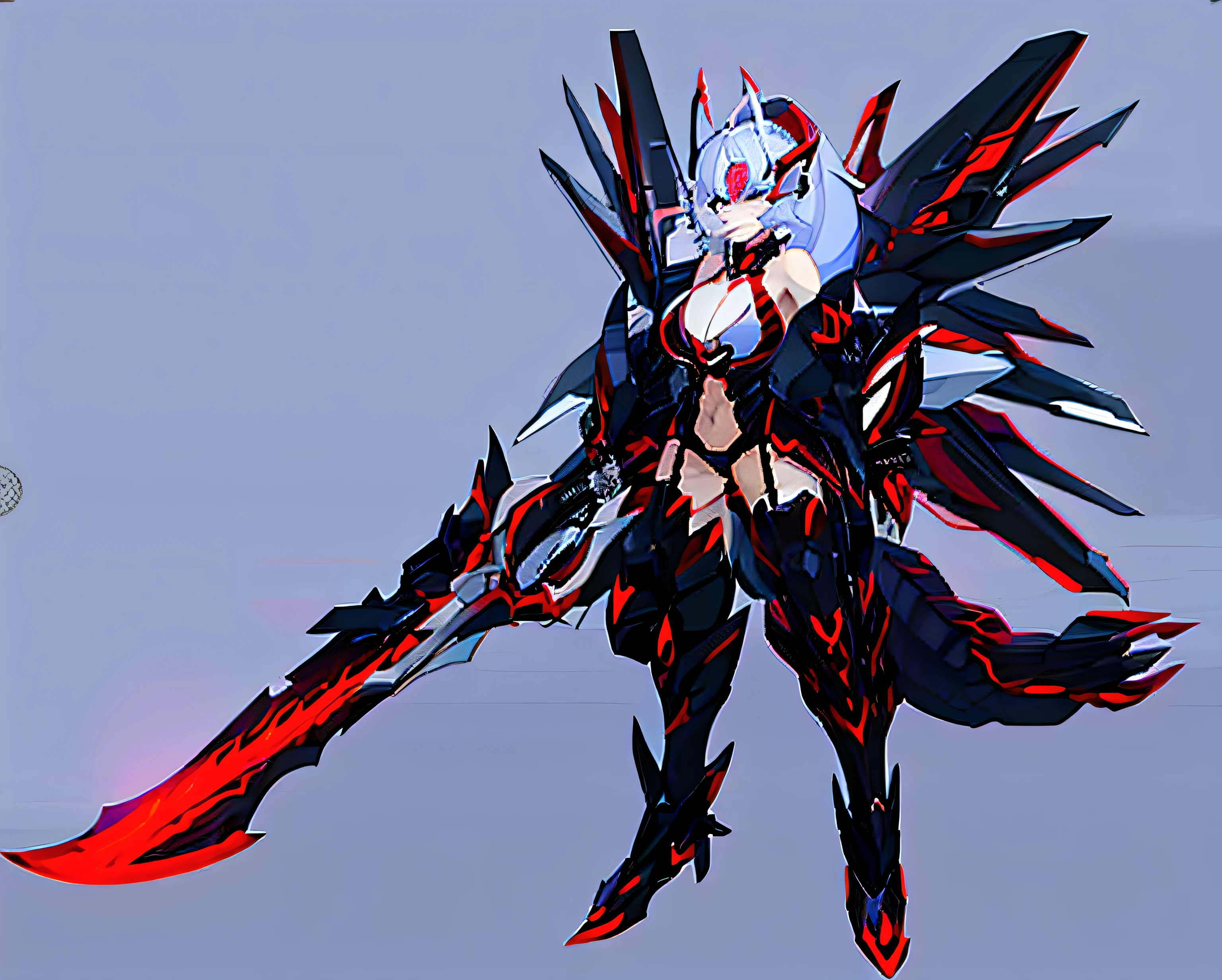 A woman dressed in black and red holds a sword, as a badass monster hunter, in monster hunter armor, Anime monster girl, demonic dragon inspired armor, with scaly-looking armor, sleek mecha female dragon head, human and dragon fusion, robot mecha female dragon head, full body dragon concept, queen of blades, best anime character design