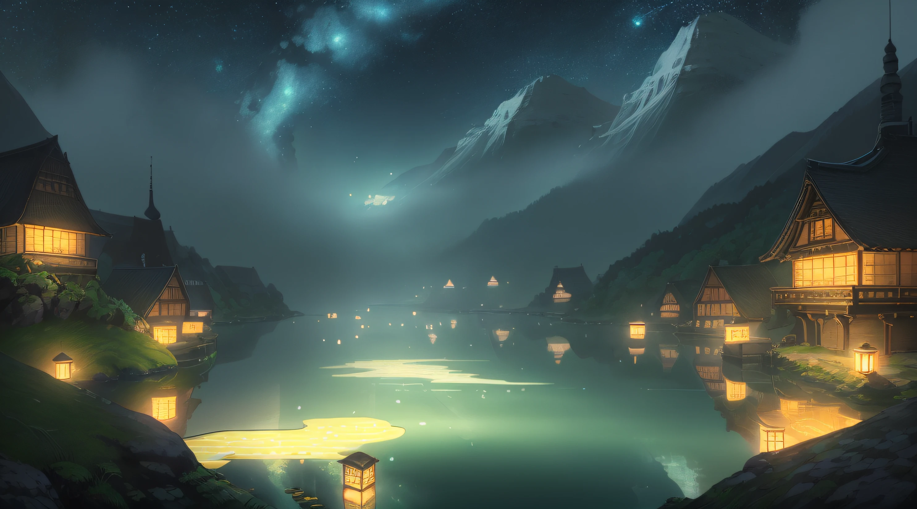 Light is a light。Such as thousands of fish swimming across the river and sea，Countless lanterns slowly rise from the top of the mountain。 . They sparkle in the dark，Shine brightly。Like a floating soul，The most brilliant dreams，Magnificent，Light his path