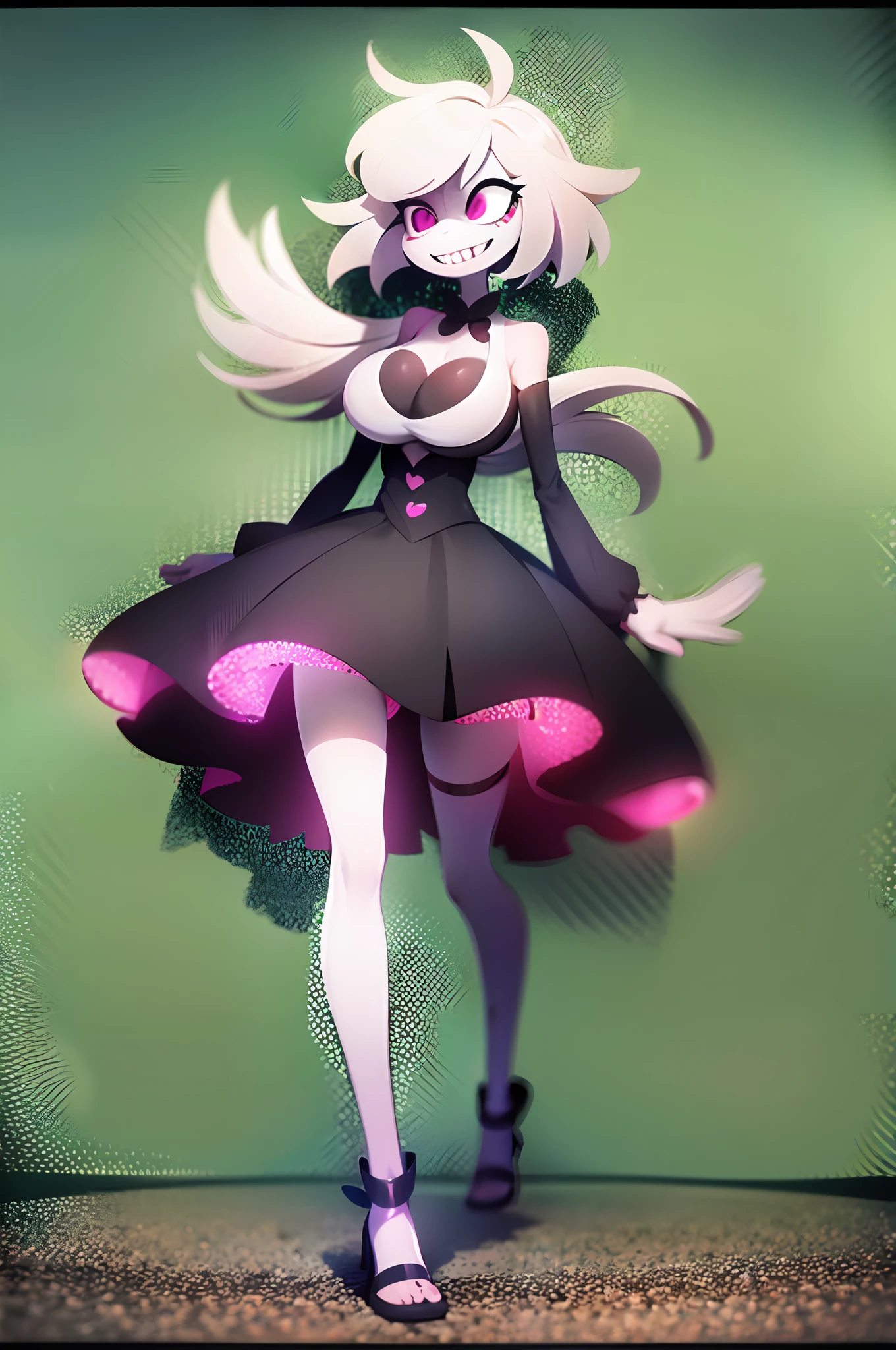 Angel Dust, hazbin hotel style, bimbo, big breast, alone, flip flops, walking, smug