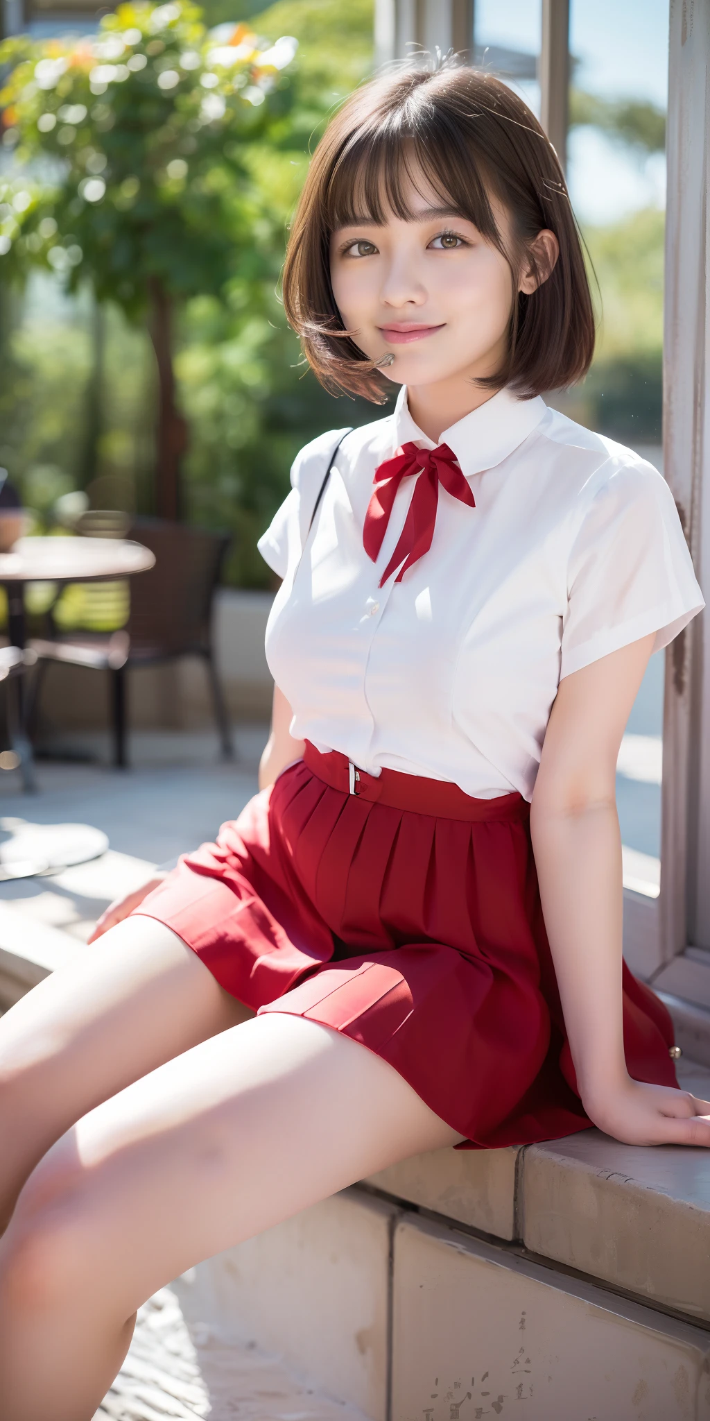 (8K、Raw photography、top-quality、masterpiece:1.2)、(realisitic、Photorealsitic:1.37)、ultra-detailliert、
1 beauty、18year old、独奏、Beautiful detailed sky、Detailed Cafe、natta、sitting on、date、(blush of the nose)、(A smile:1.1)、(Mouth closed)、huge tit、seducting smile、large aparture、profetional lighting、Sony A7R4、Zessie 50mm f1.8、
full body Esbian、Beautiful Detail Eye、(shirt with collar:1.1)、Ribbon Ties、pleatedskirt、(short-hair:1.2)、Floating hair、Drawing the whole body、