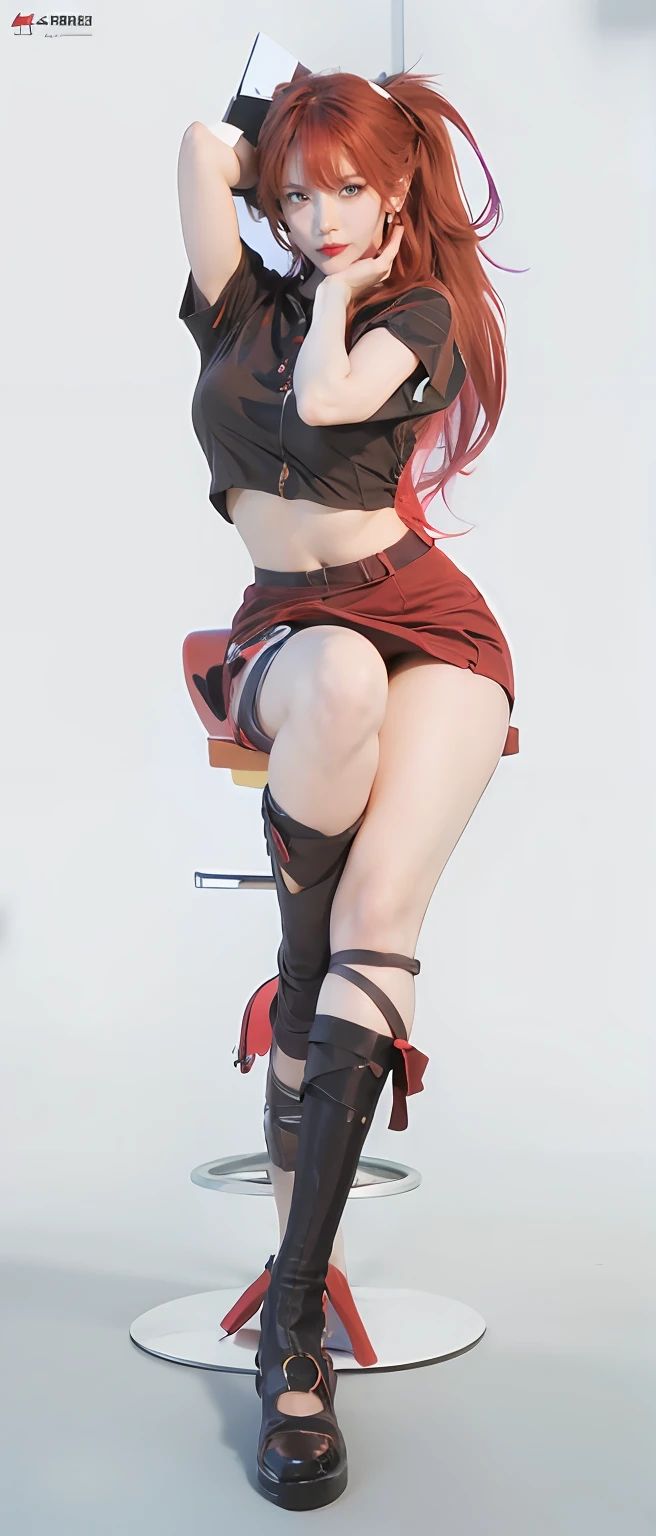 Close-up of a woman in a black shirt and red dress, from girls frontline, Fine details. Girl front, pinup, 2 b, 2b, Sexy pudica pose gesture, Biomechanical OPPAI, Kushatt Krenz Key Art Women, render of april, seductive anime girls, pinup pose, ff Tifa, photorealistic anime girl rendering