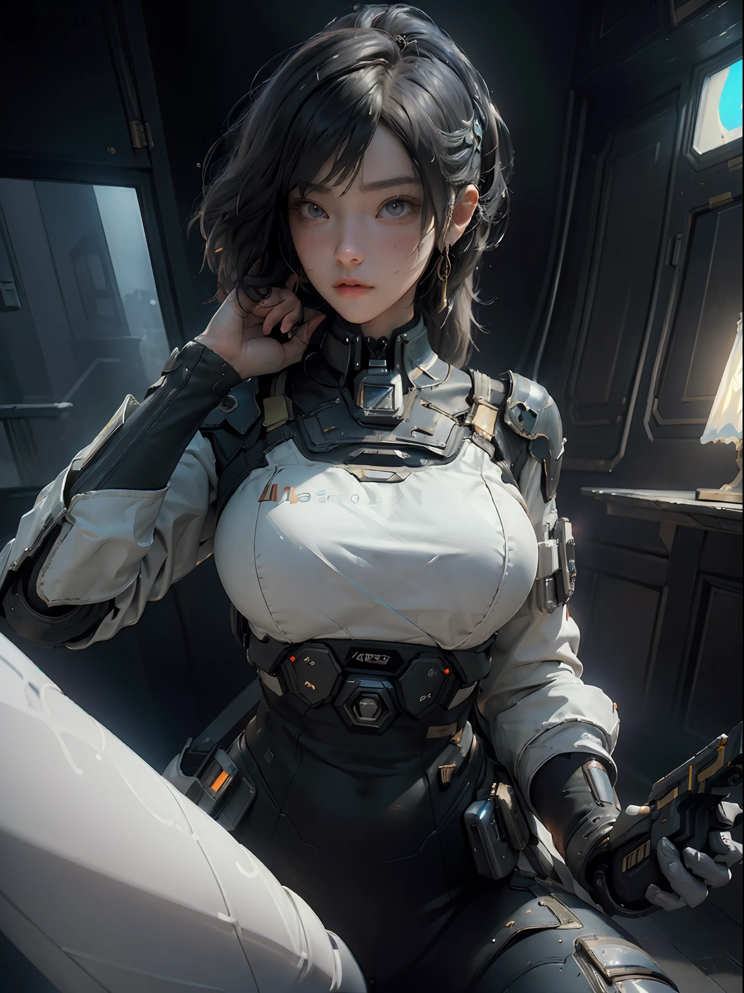 ((Best quality)), ((masterpiece)), (detailed:1.4), 3D, an image of a beautiful cyberpunk female,HDR (High Dynamic Range),Ray Tracing,NVIDIA RTX,Super-Resolution,Unreal 5,Subsurface scattering,PBR Texturing,Post-processing,Anisotropic Filtering,Depth-of-field,Maximum clarity and sharpness,Multi-layered textures,Albedo and Specular maps,Surface shading,Accurate simulation of light-material interaction,Perfect proportions,Octane Render,Two-tone lighting,Wide aperture,Low ISO,White balance,Rule of thirds,8K RAW,