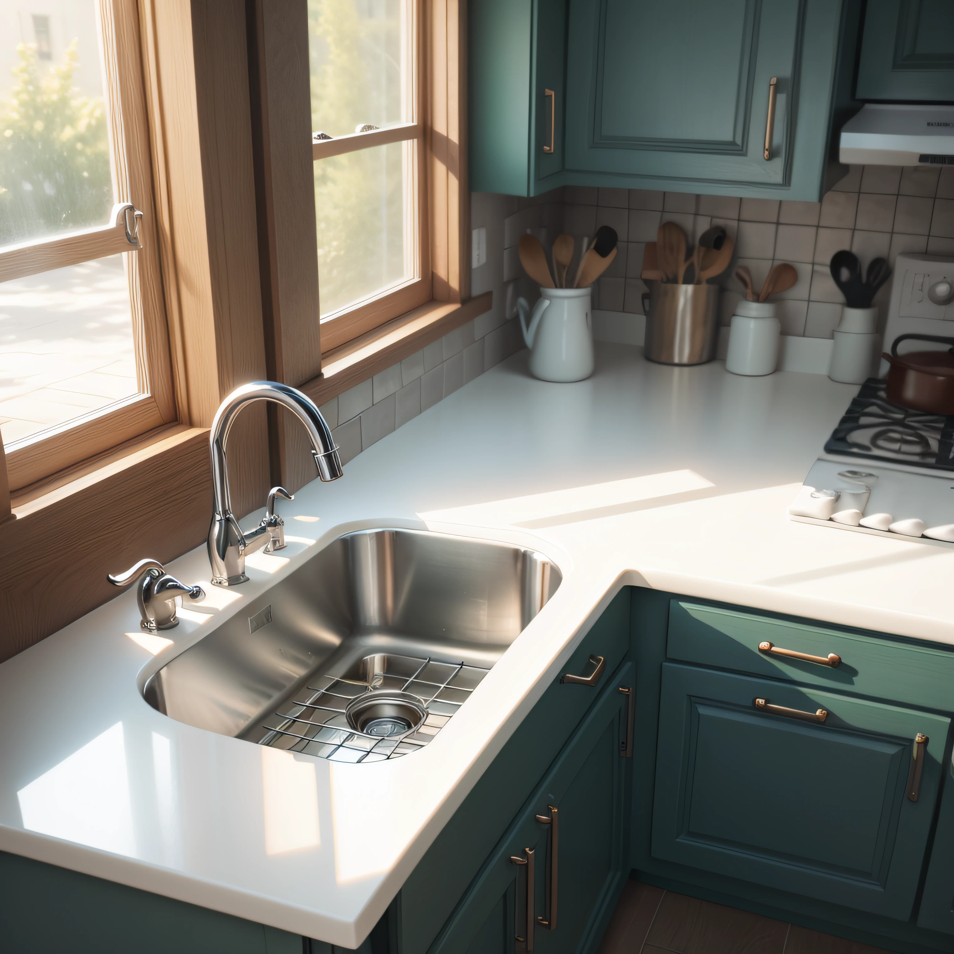 Realistic kitchen with faucet sink