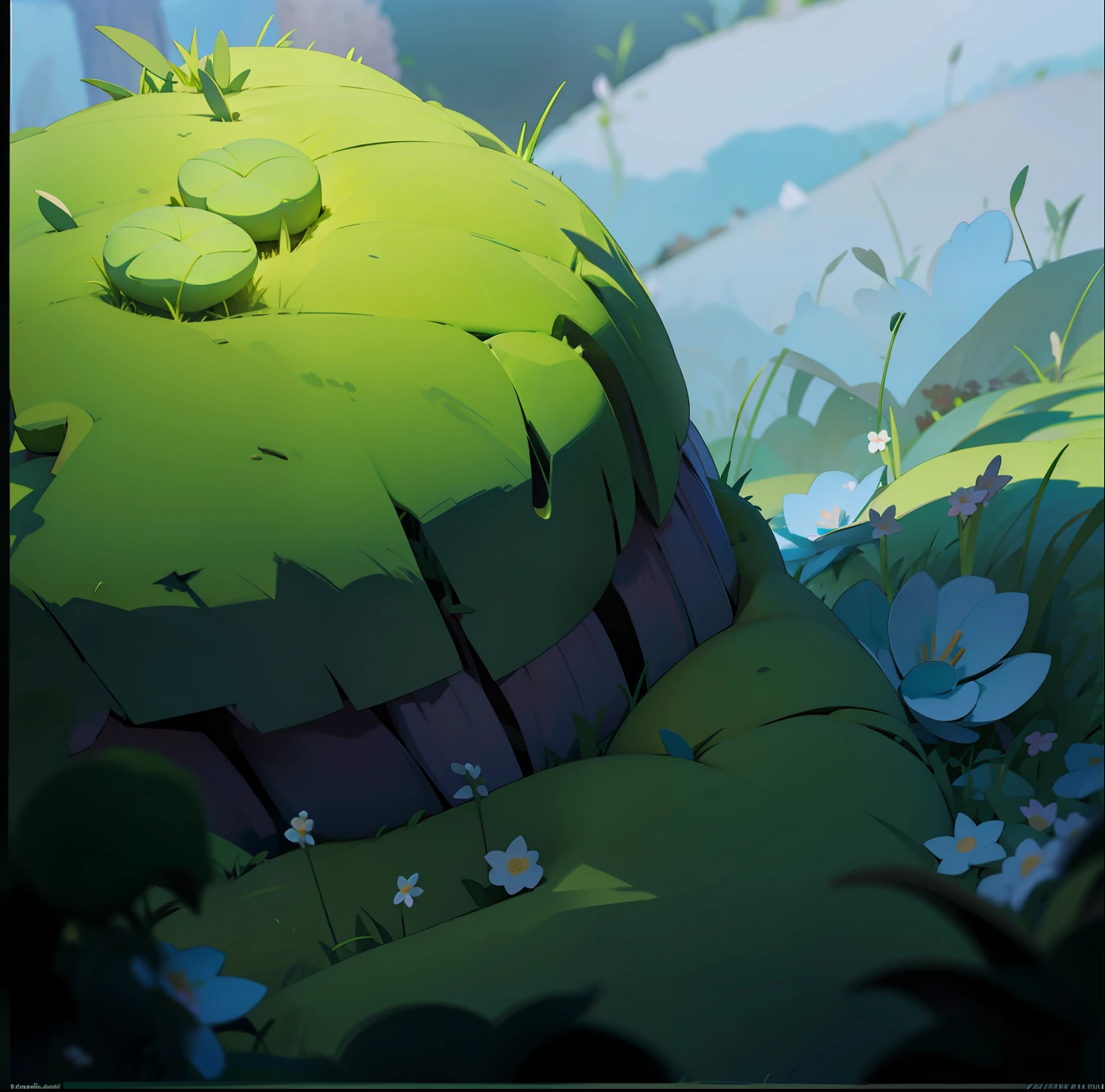grassy fields,Plants are abundant,blossoms,Ultra-clear,Extremely high image quality,3 d model,rich details,Realistic light and shadow, a 3D render, Incorporates elements of Disney cartoon style.high definition detail,Hyper-detailing,Cartoony,the soft light