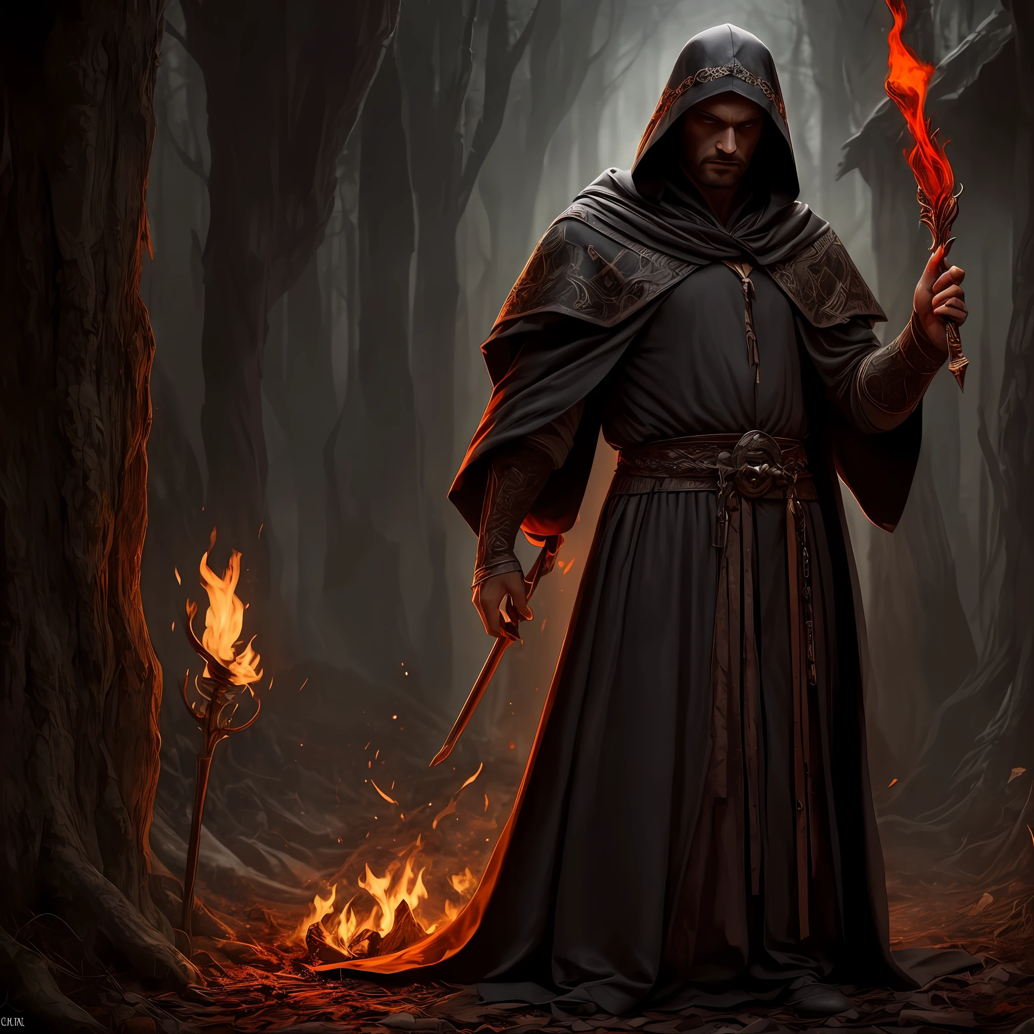 Man, darkness, robe, masterpiece, medieval, bloodmage, high quality, posing for a foto --auto