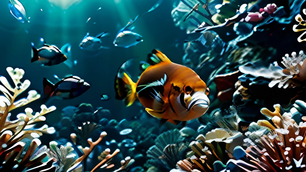 Clownfish，streamline，Swim fast，gold，dark light，Evil，bucktooth，mechanical sense