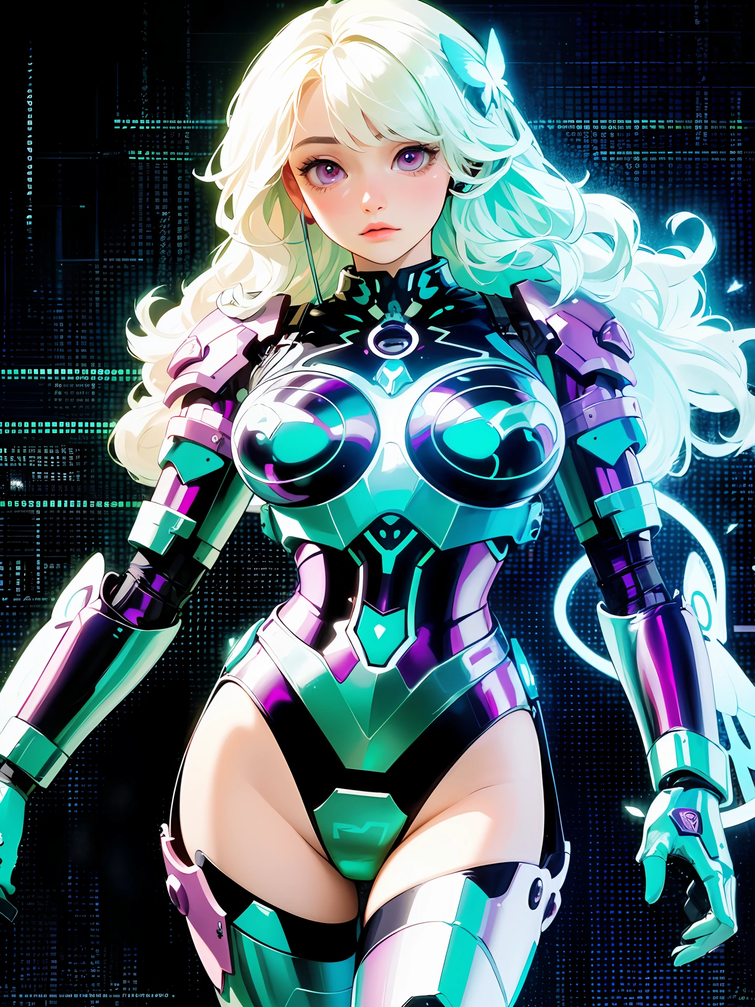 (Artwork of exceptional craftsmanship),(Detailed illustrations,(Art based on a very ideal anatomy),Very detailed and detailed drawing,Delicate lines with slow and rapid,(Realistic texture expression)),[Color tressed main line],[Background of the Institute],HENTAI ANIME (CYBERGirl (Beauty) Skinny 13 years old) (Voluminous wavy platinum blonde) cyborgs,(((Butterfly wings) Magenta-pink Papillon cybernean armor) Cyber Headset) [Aurora Armor [Through the material]],(Science Fiction Mechanical [Bioengineering]),(Perfectly proportioned),(Fine and beautiful skin expression [realistic skin detail]),(Design built to the highest level,[Advanced structural understanding of materials],Ideal color coordination),(Intricate and beautiful decoration (Dense detail)),(More on shiny hair),[Perfect hand details],(Beautiful perfect face [Realistic face details]),[Clear gaze],[long and beautiful eyelashes],[Perfect eye details (Eyes beautifully drawn down to the smallest detail)],(detaileds,high-detail),((Precision Detail),[multi-layer texture],HighQuality,hight resolution),[(Accurate simulation of light-material interactions),Understanding Airflow,Mechanically correct representation],[Visual art that conveys a sense of narrative] [Full body like],[[Desaturation]].