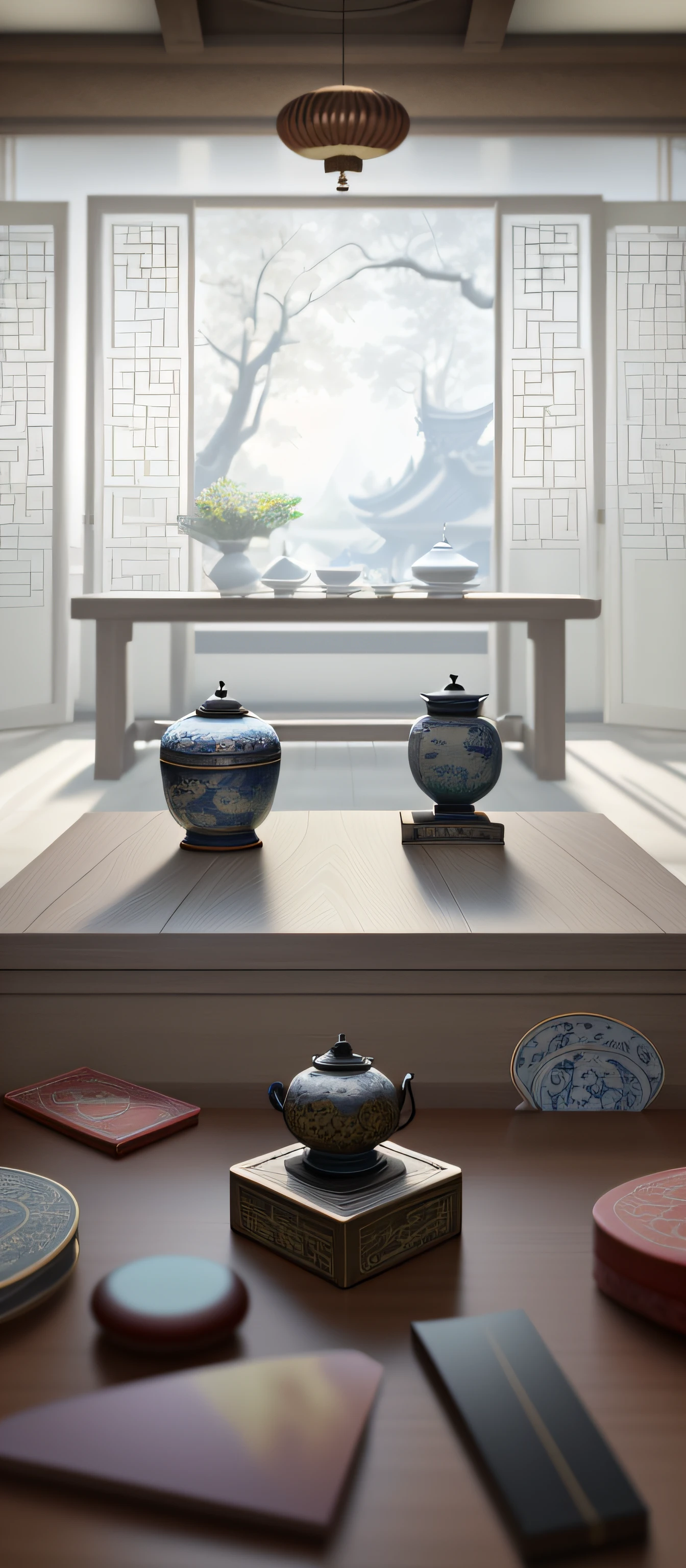 absurderes,A high resolution,ultra - detailed,hdr)Ancient Chinese scenes,interior scenes,There is a table in the middle,Gift box on the table,highly accurate