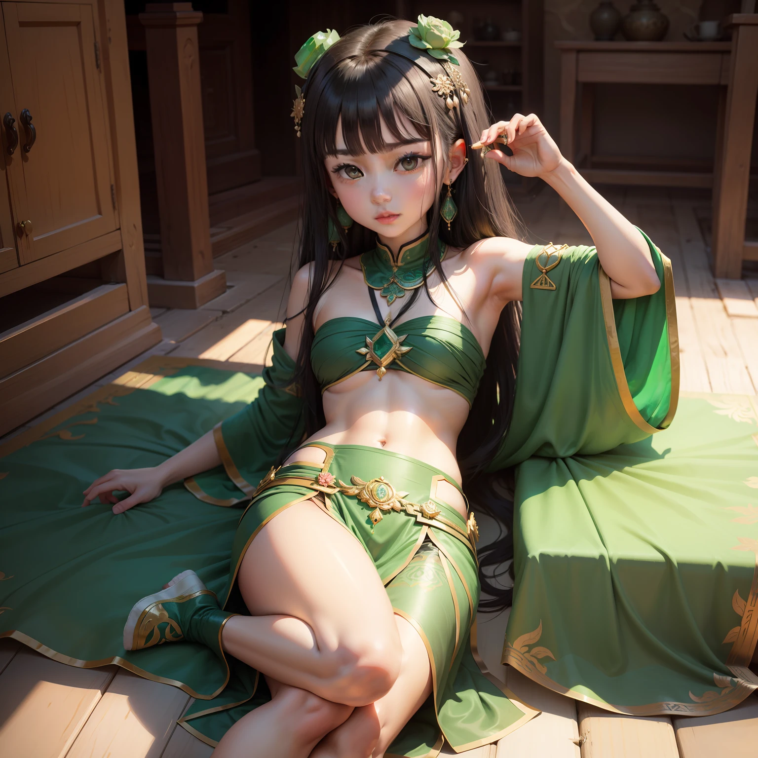 A piece of Hetian jade on the ancient style girl