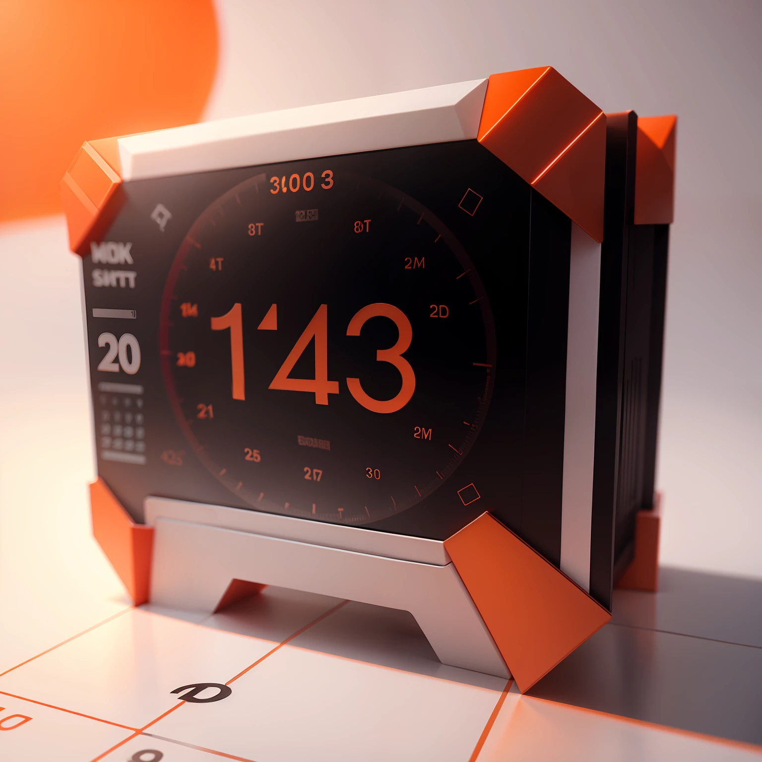 Calendar with a tick,3D立体,blender,c4d,White pure background,Orange-red,,glass textures,front, side, rear view,Volumetric light