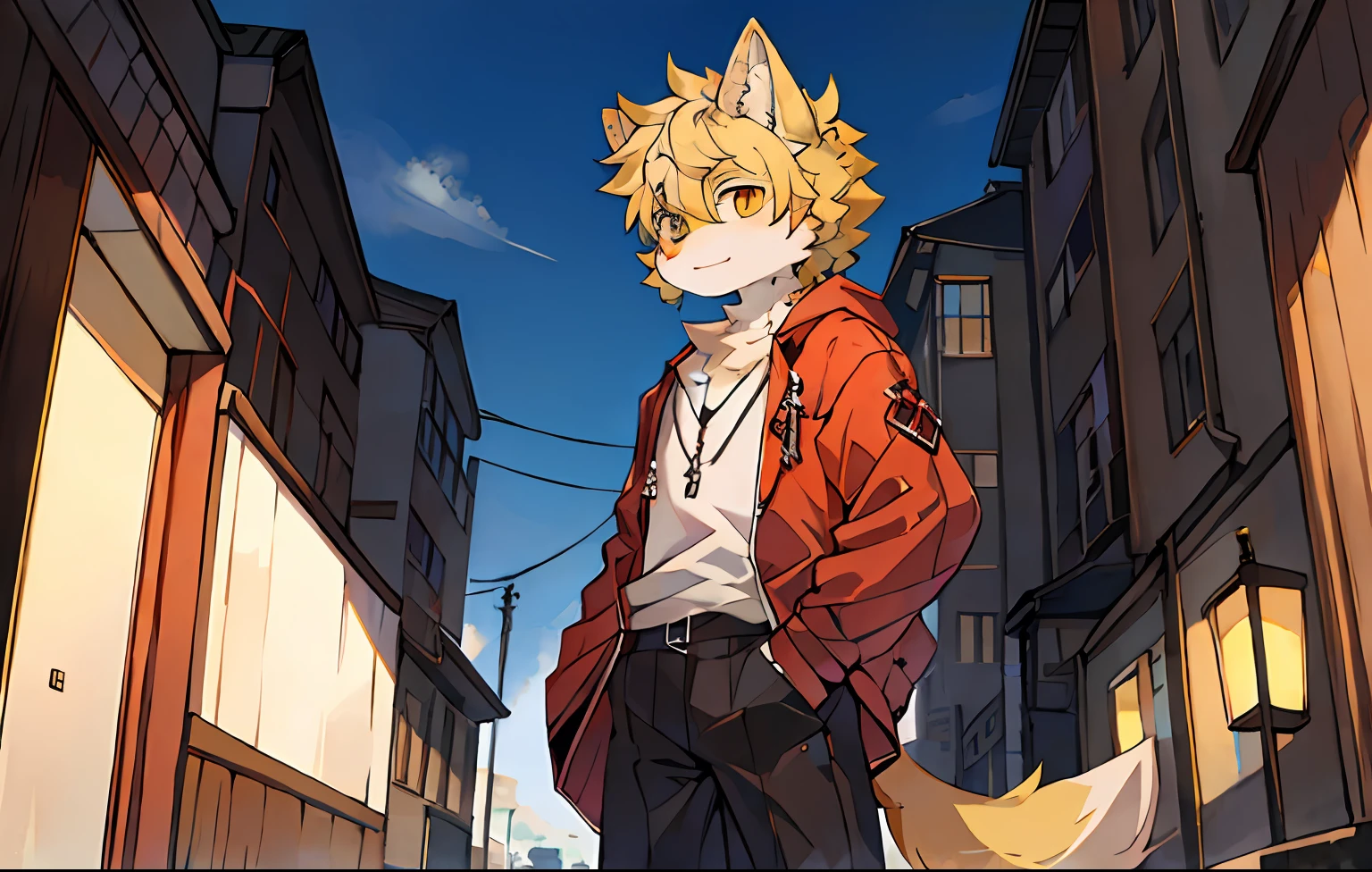 shaggy,furred,bodyfur,城市,the street,独奏,short- sleeved,horizon,BREAK BREAK BREAK,Libido boy,Yellow hair is interlaced with brown hair