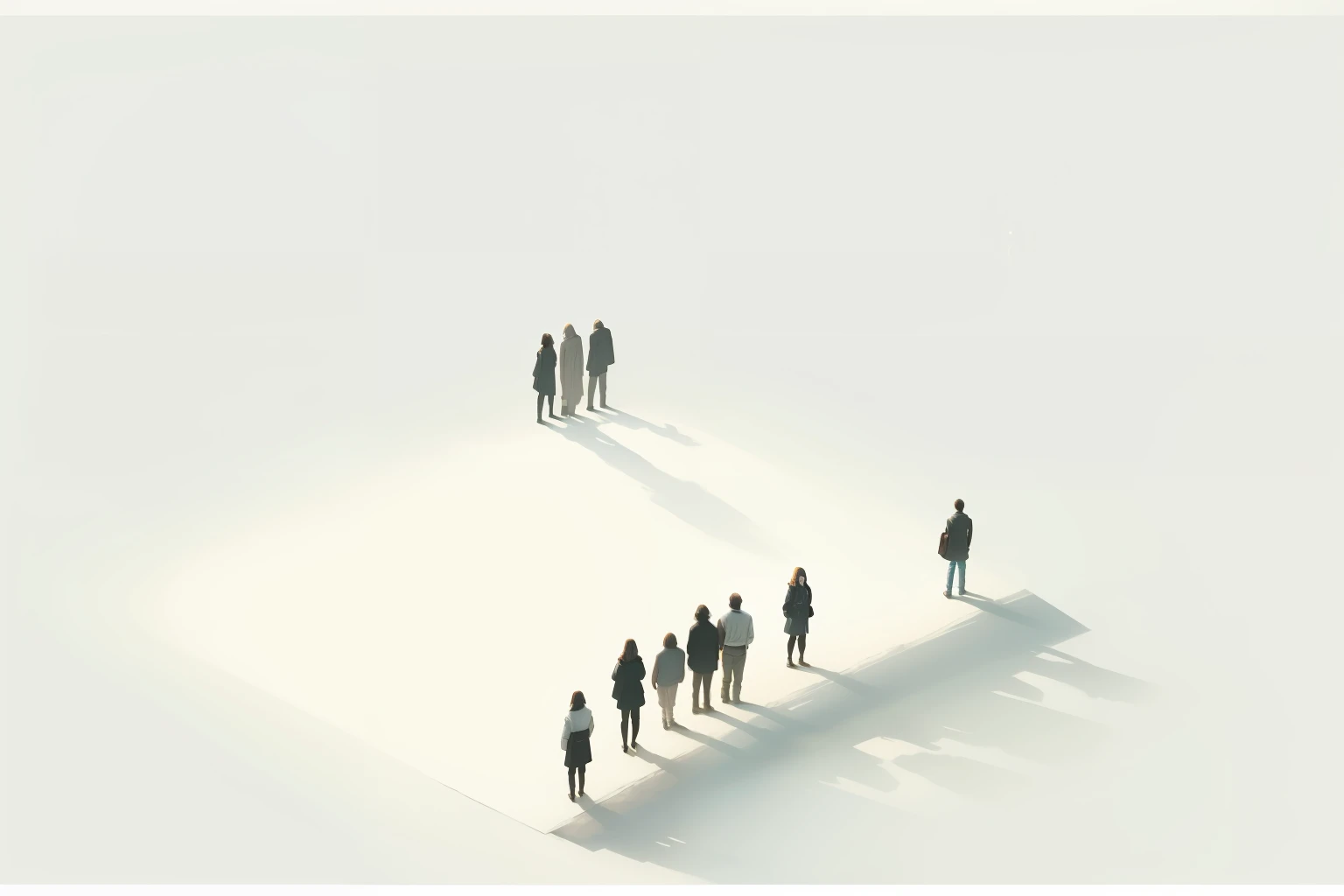 A group of people stand on a blank square on a white background